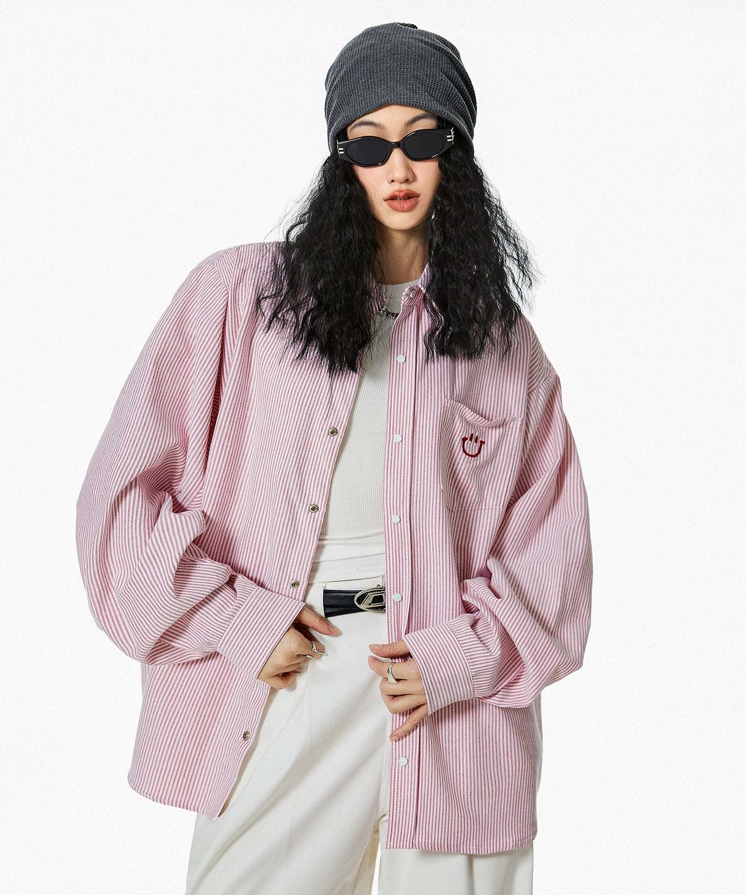 ICH MODE 美式复古条纹衬衫女秋2025新款宽松流行衬衣外套上衣