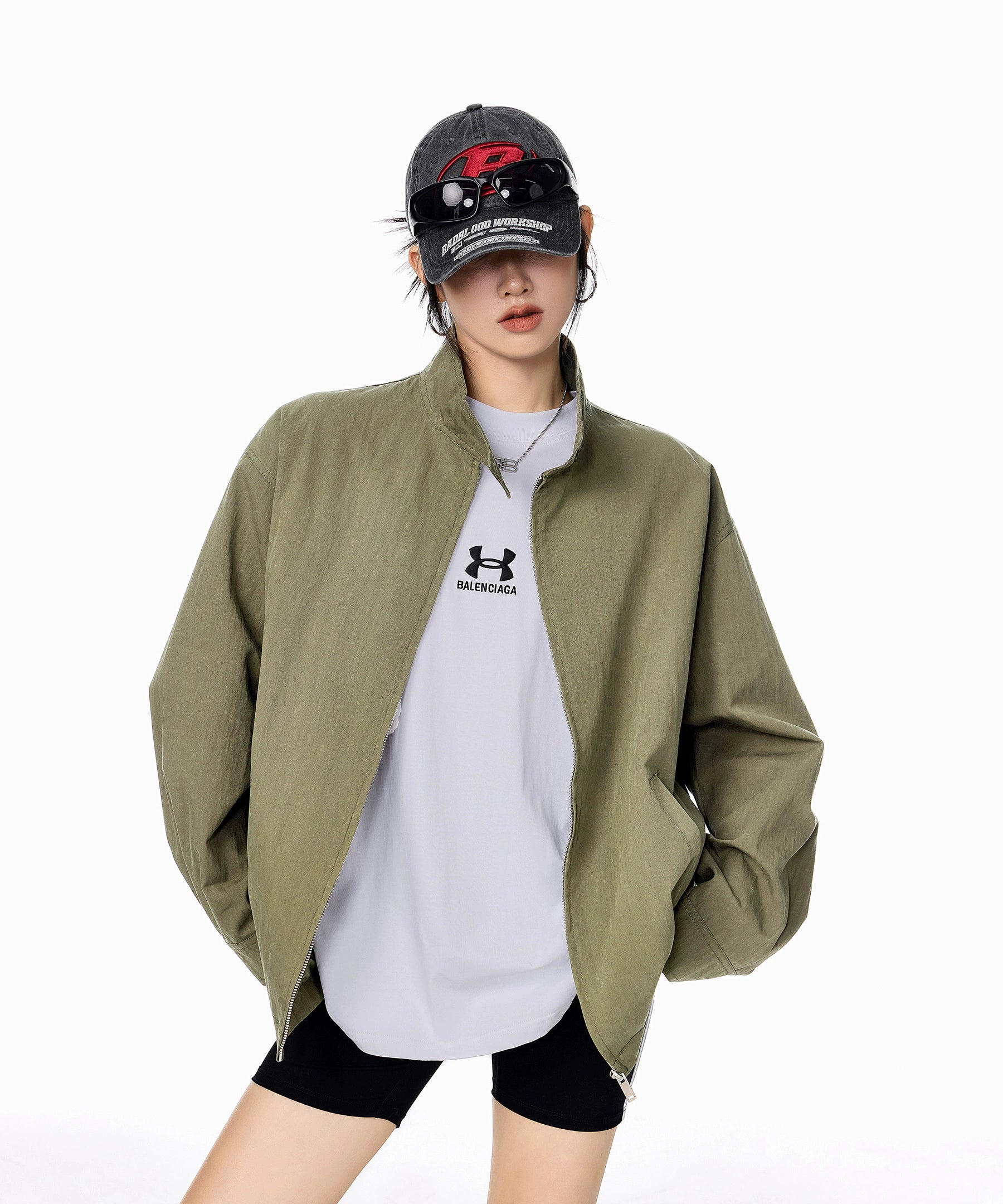 ICH MODE 美式复古休闲外套女秋冬新款宽松哈灵顿夹克工装上衣