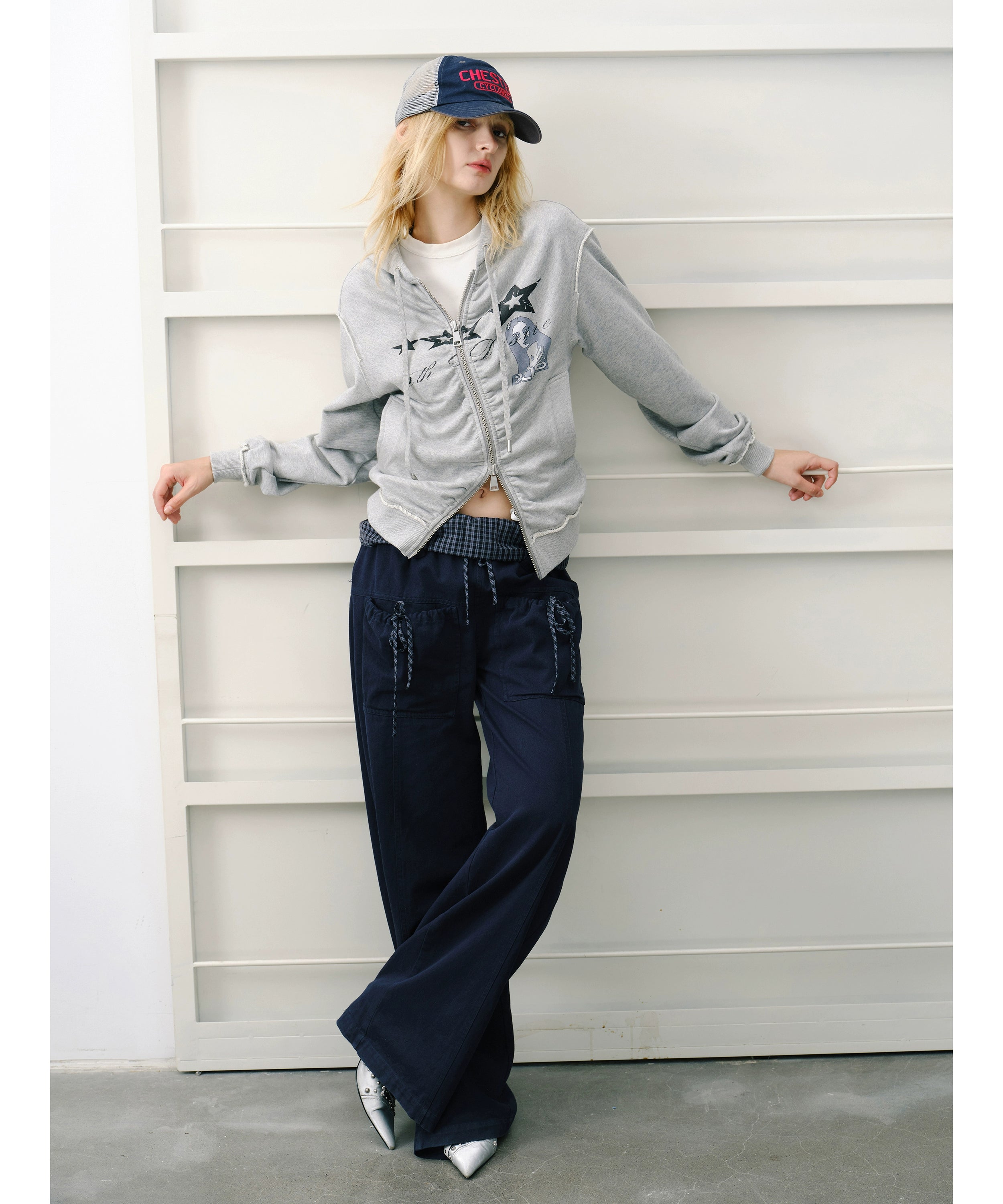 2th Desire美式复古做旧洗褪朋克开衫cleanfit连帽休闲卫衣外套女