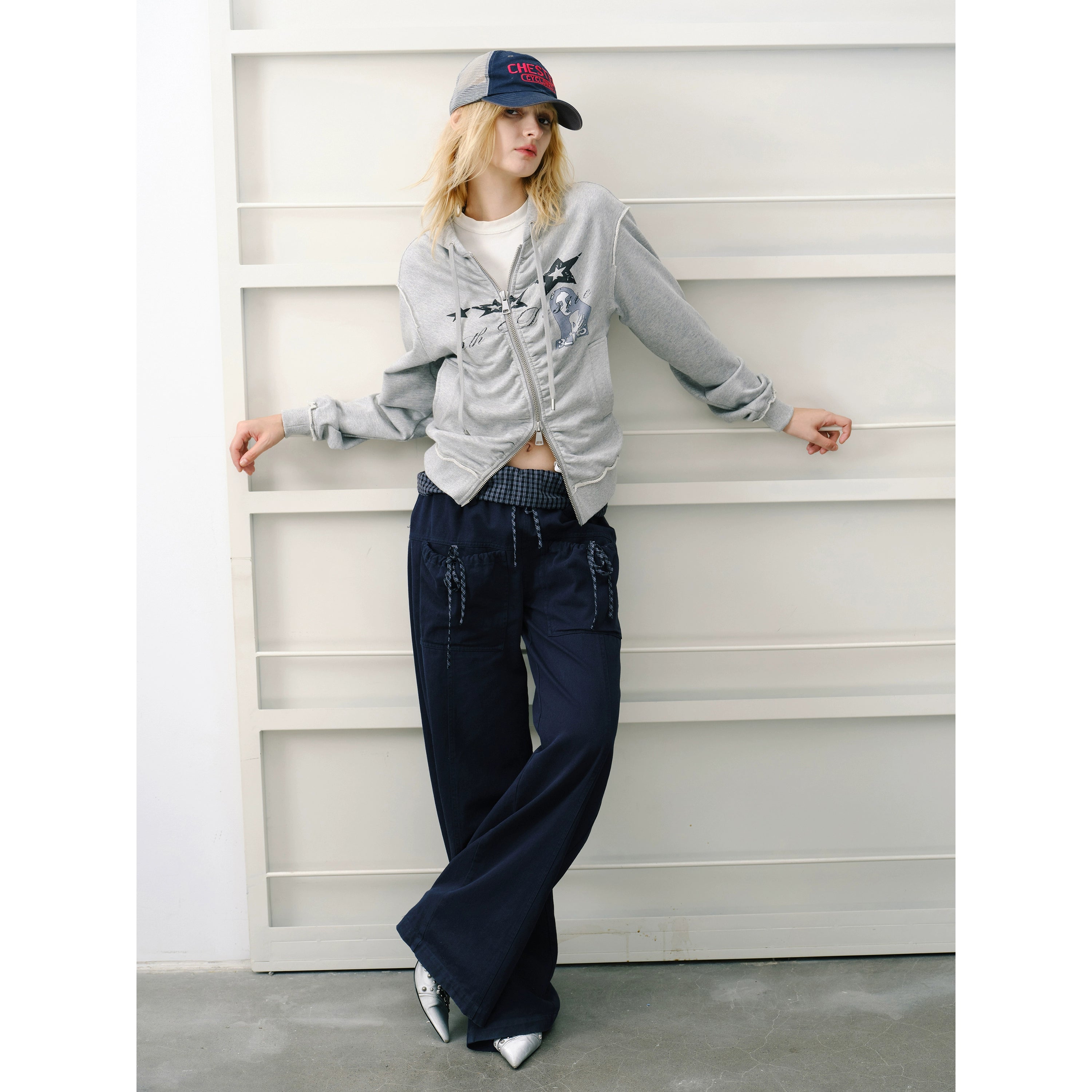 2th Desire美式复古做旧洗褪朋克开衫cleanfit连帽休闲卫衣外套女