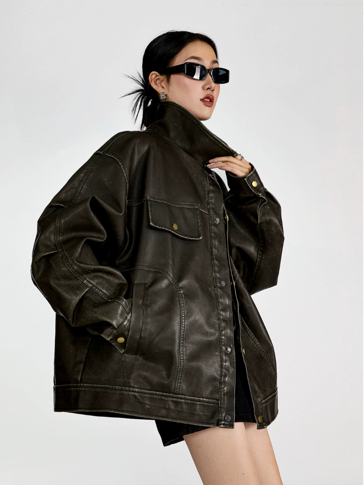 ICH MODE 美式复古皮衣外套女秋冬款2025新款宽松休闲百搭皮夹克