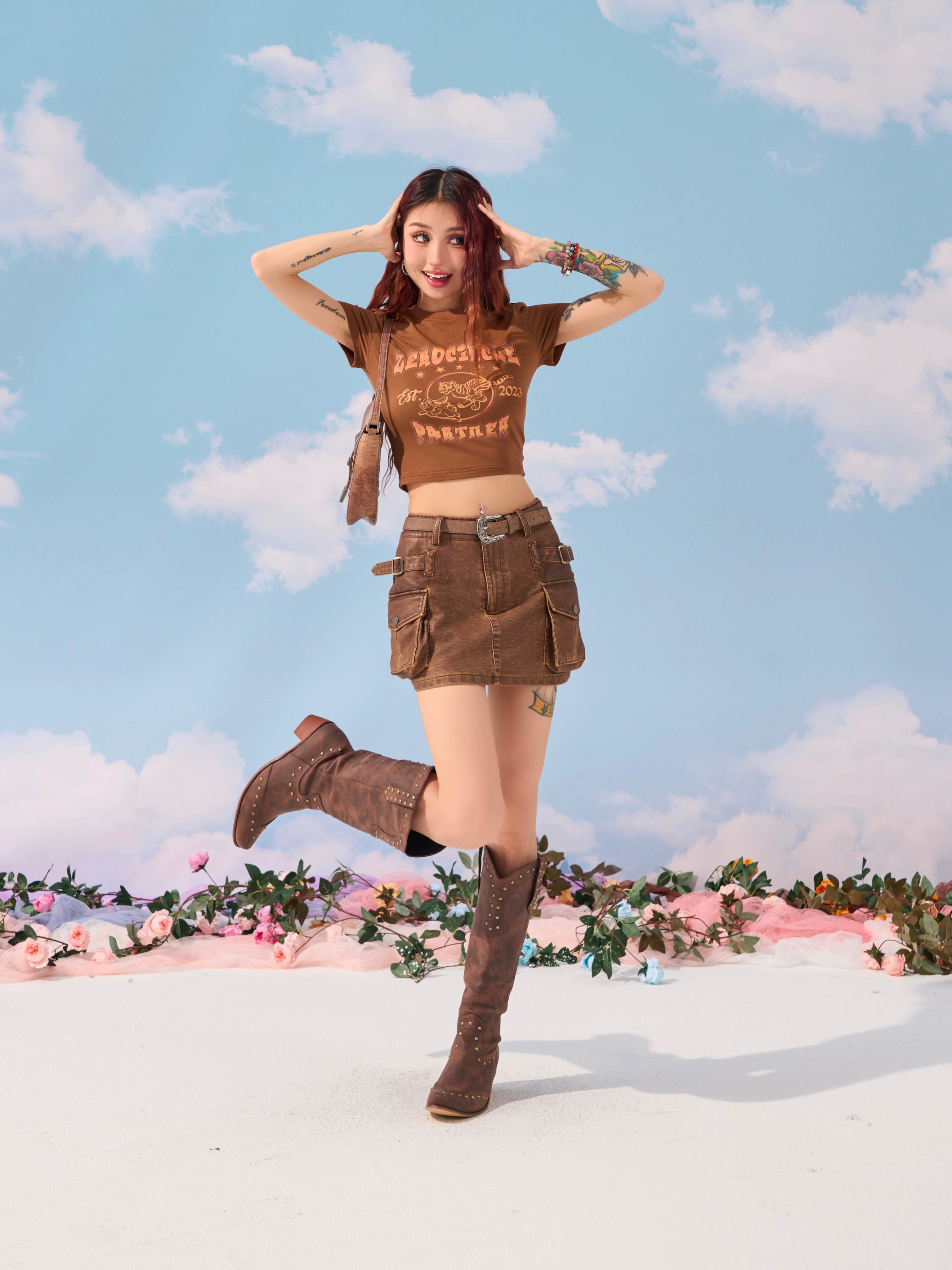 野生zerocircle棕咖色半身皮裙女夏设计感辣妹包臀显瘦低腰短裙子