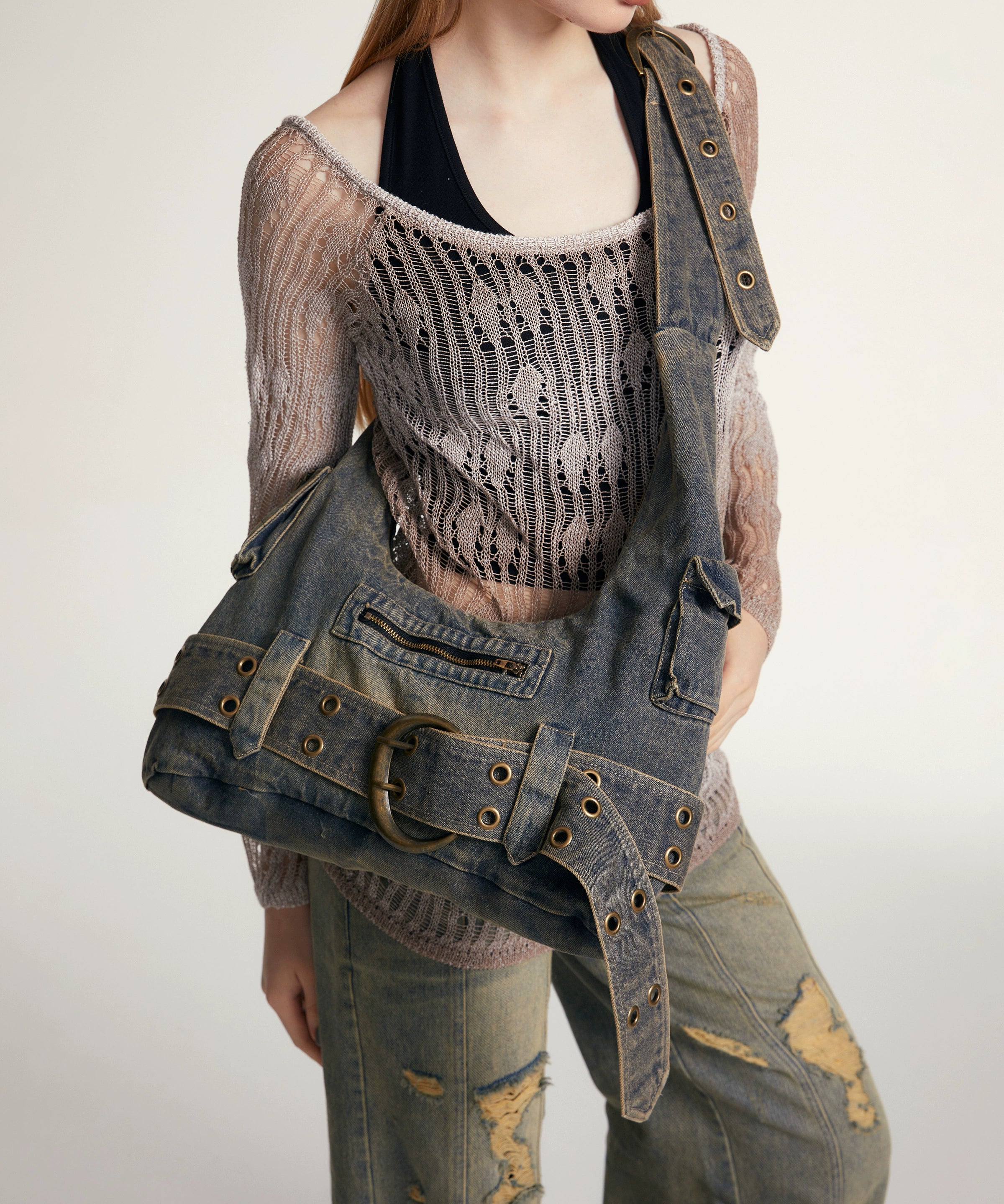 2th Desire原创复古腋下单肩包y2k牛仔包帆布包包包斜挎包女