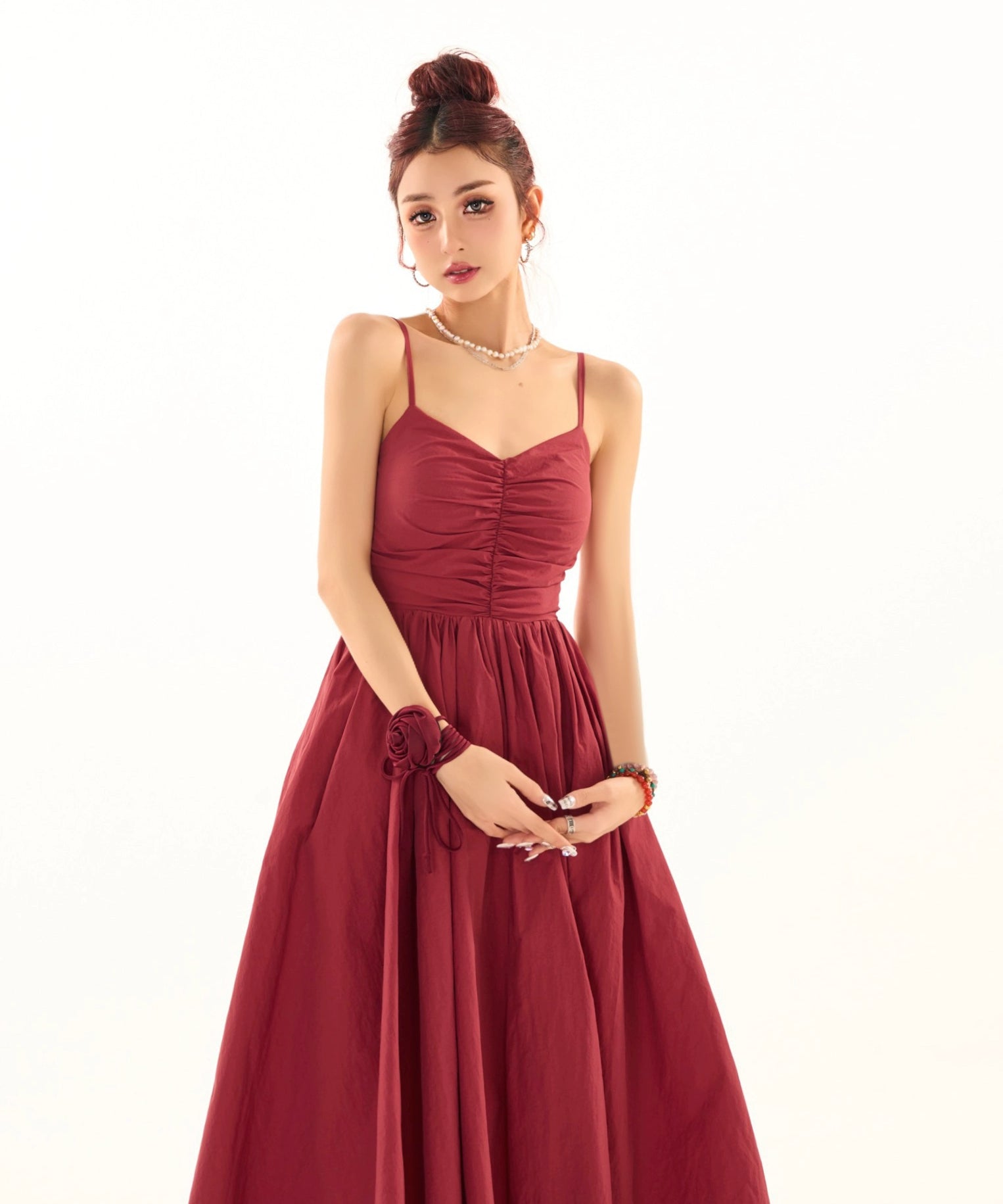 野生zerocircle黑红色v领露背吊带连衣裙女夏季辣妹显瘦a字长裙子