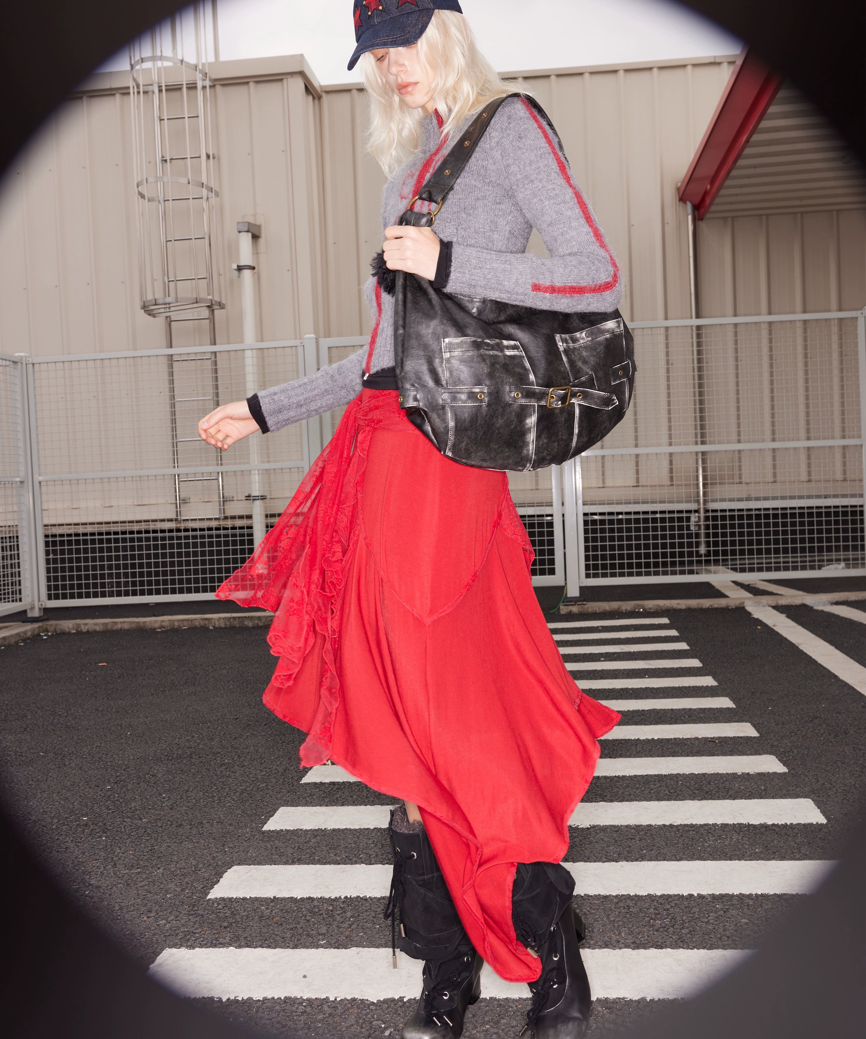 2th Desire羊毛蕾丝拼接绑带垂坠感不规则休闲慵懒显瘦针织半身裙