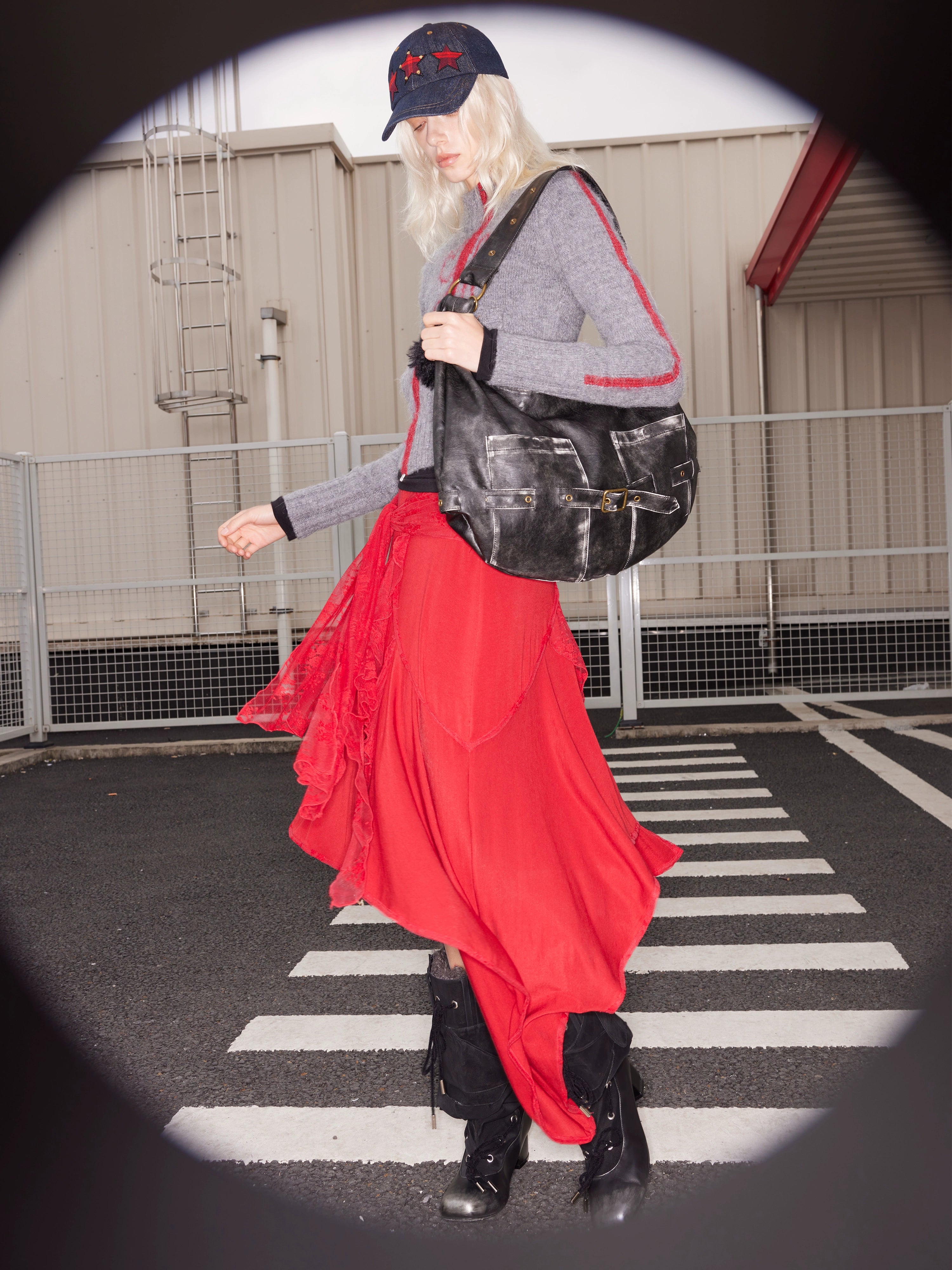 2th Desire羊毛蕾丝拼接绑带垂坠感不规则休闲慵懒显瘦针织半身裙