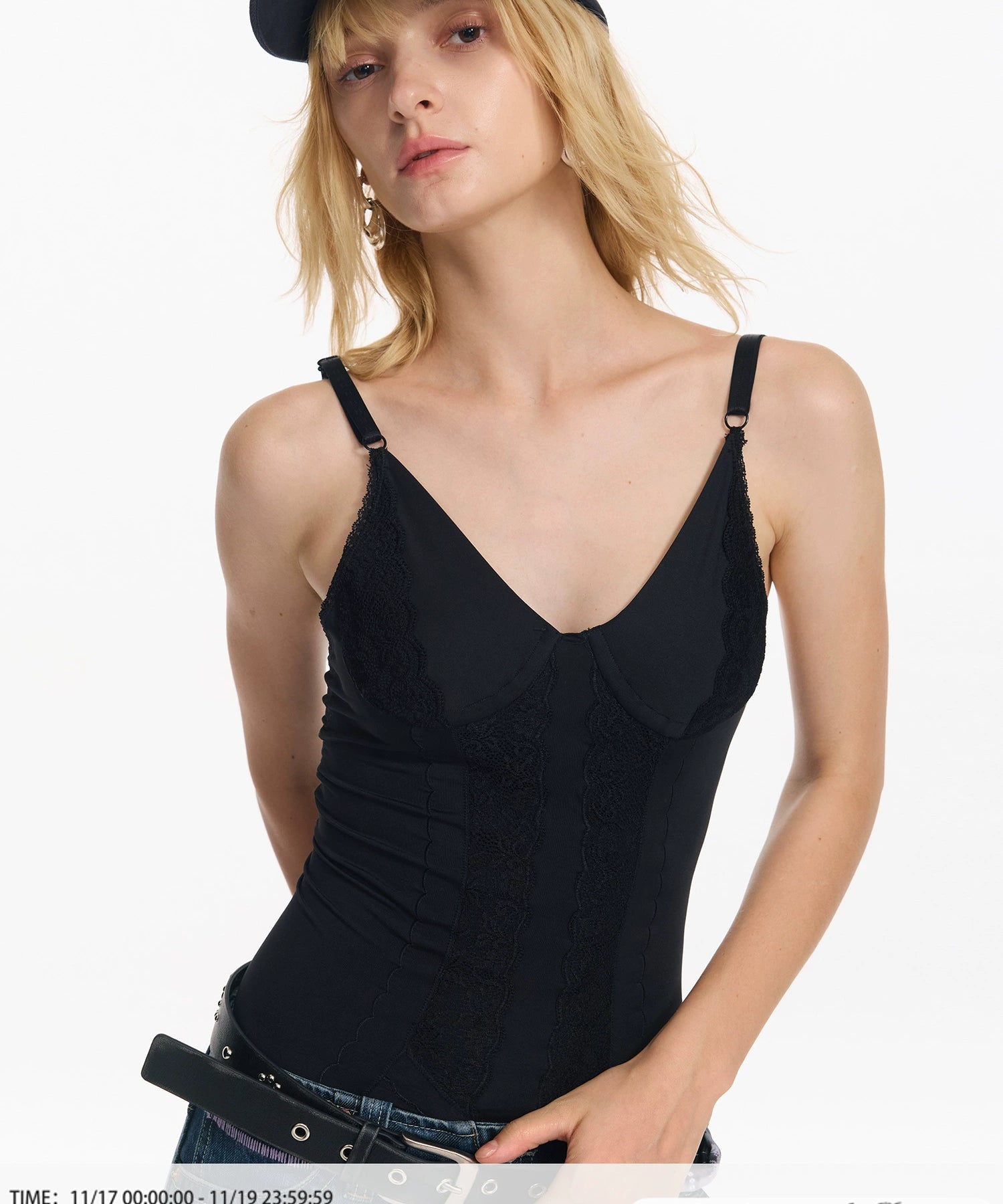 2th Desire蕾丝刺绣修身显瘦打底内搭薄款简约设计辣妹吊带上衣女