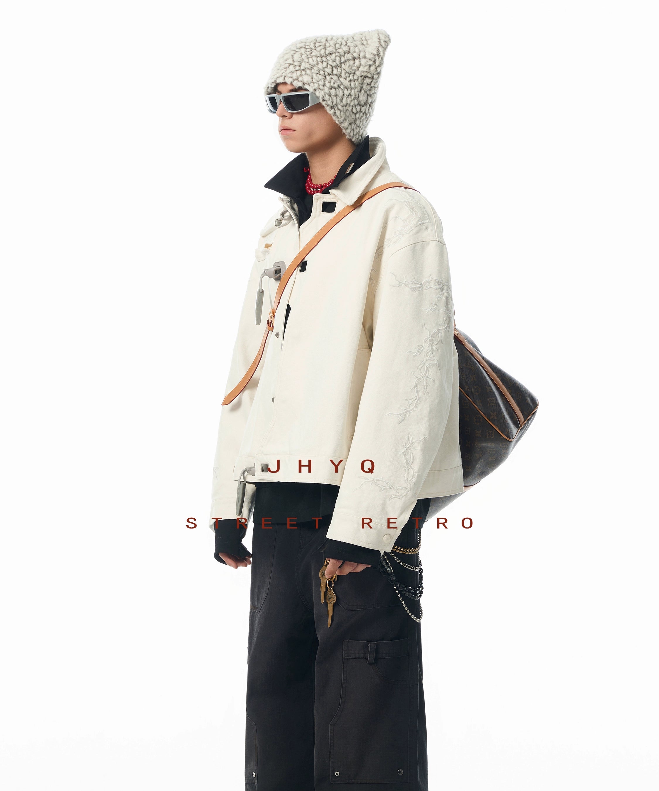 【丞磊同款】JHYQ荆棘新国风重磅机车夹克男潮牌荆棘绣棒球服外套