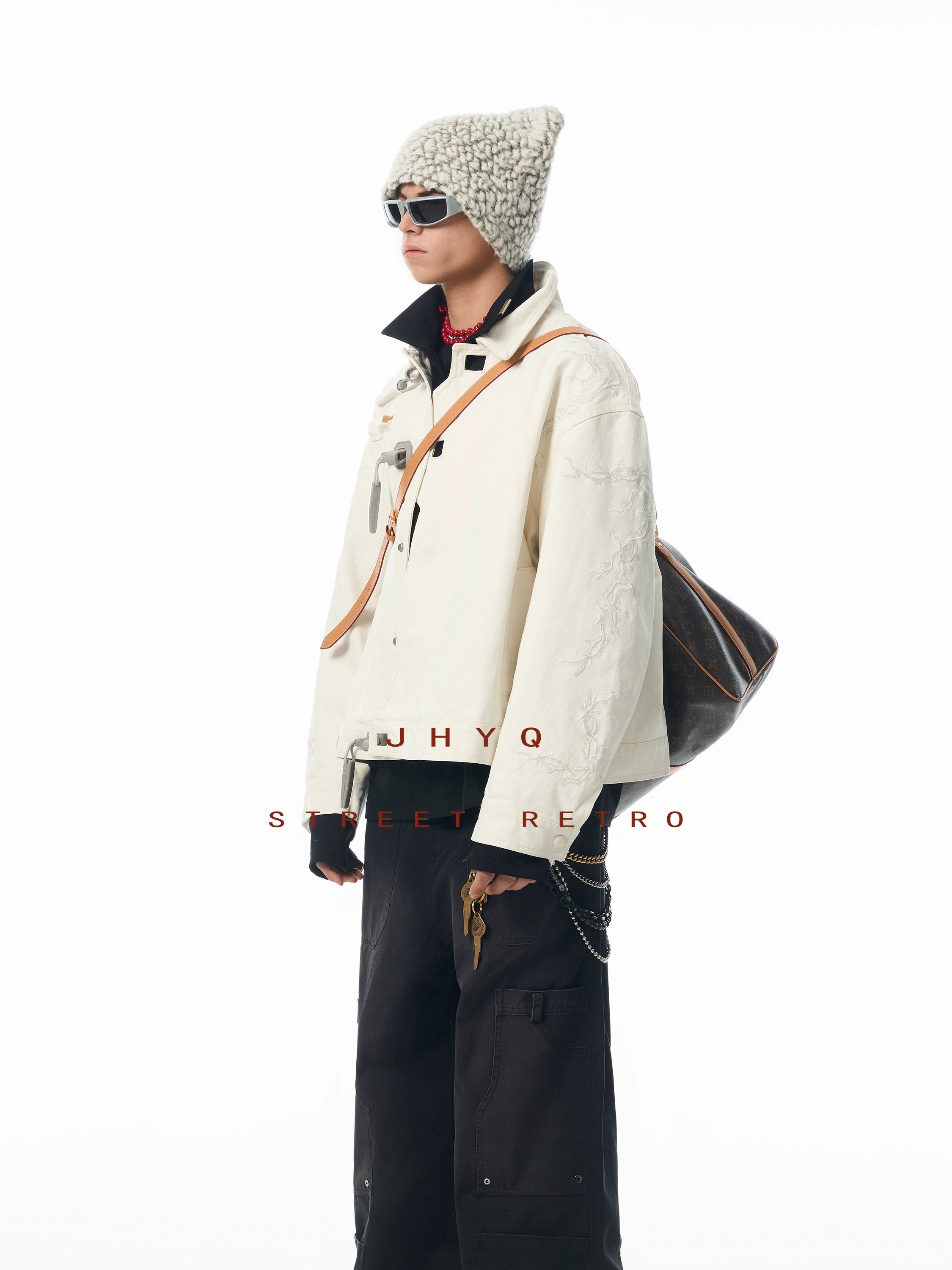 【丞磊同款】JHYQ荆棘新国风重磅机车夹克男潮牌荆棘绣棒球服外套