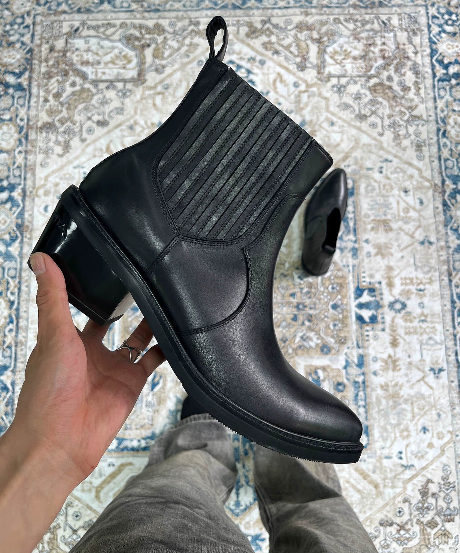 檀健次明星同款小牛皮尖头切尔西靴子休闲皮鞋造型TERRAINCOGNITA