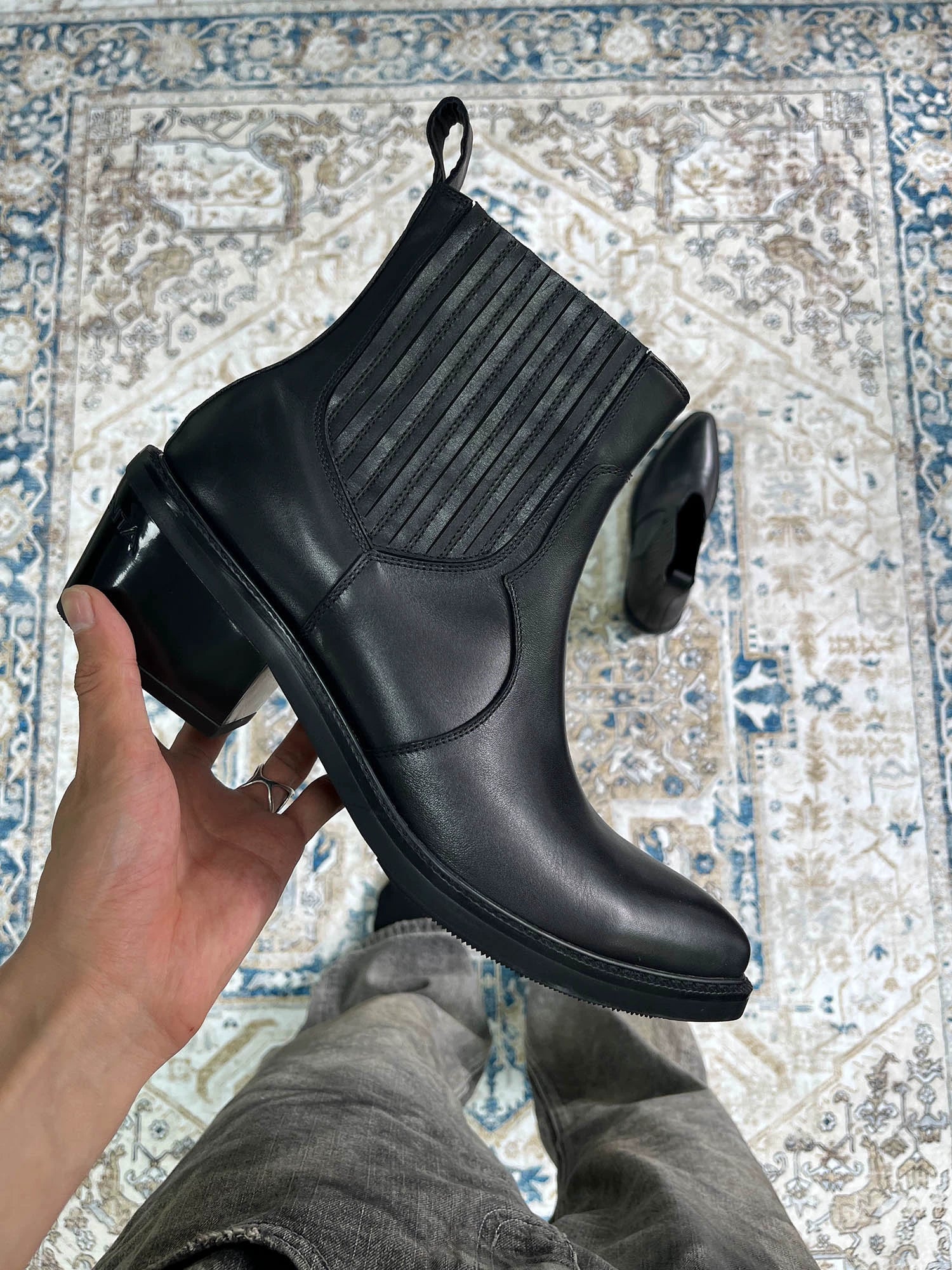 檀健次明星同款小牛皮尖头切尔西靴子休闲皮鞋造型TERRAINCOGNITA