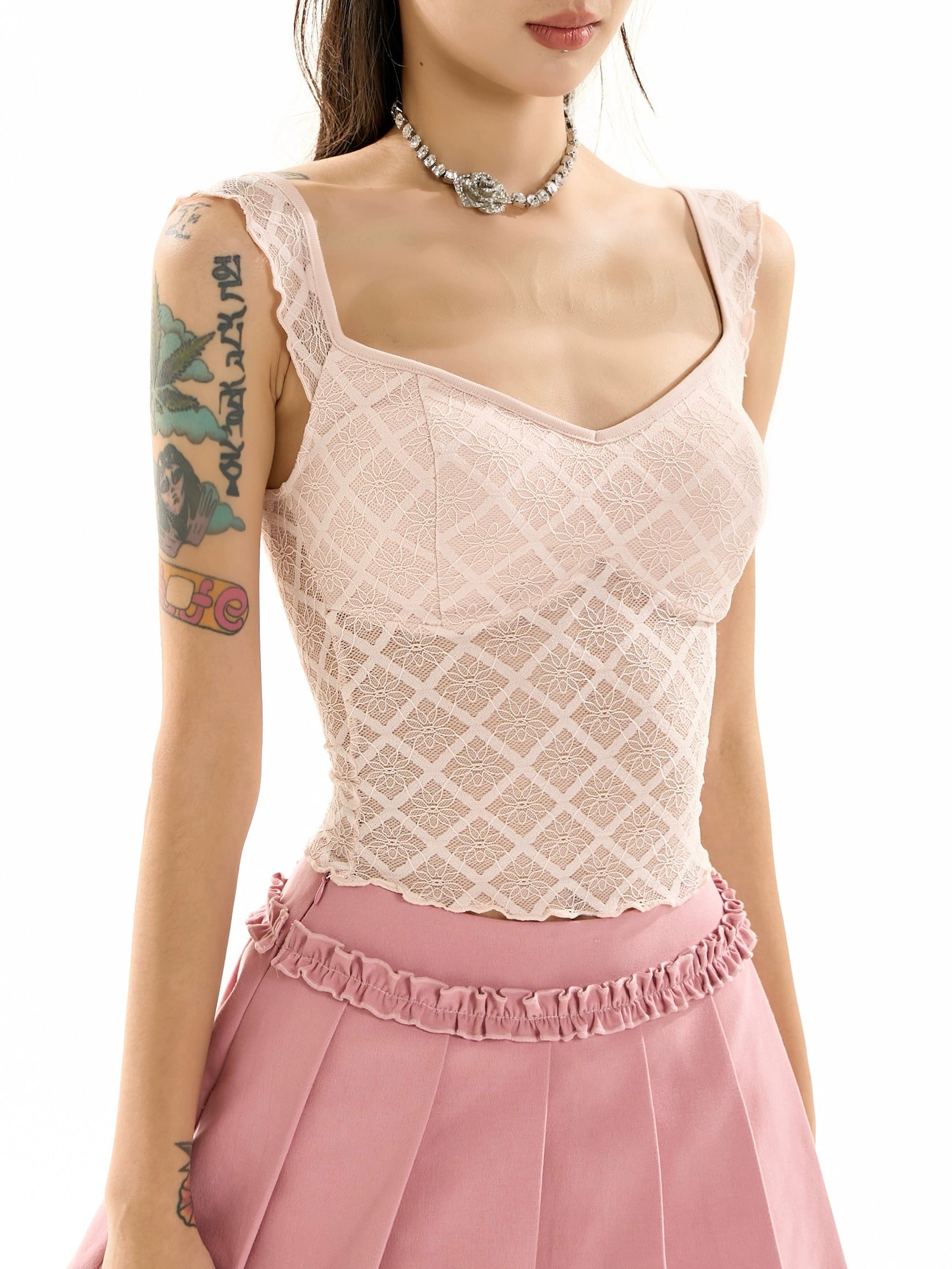 野生zero黑粉色蕾丝吊带胸垫背心女夏季外穿辣妹修身无袖短款上衣