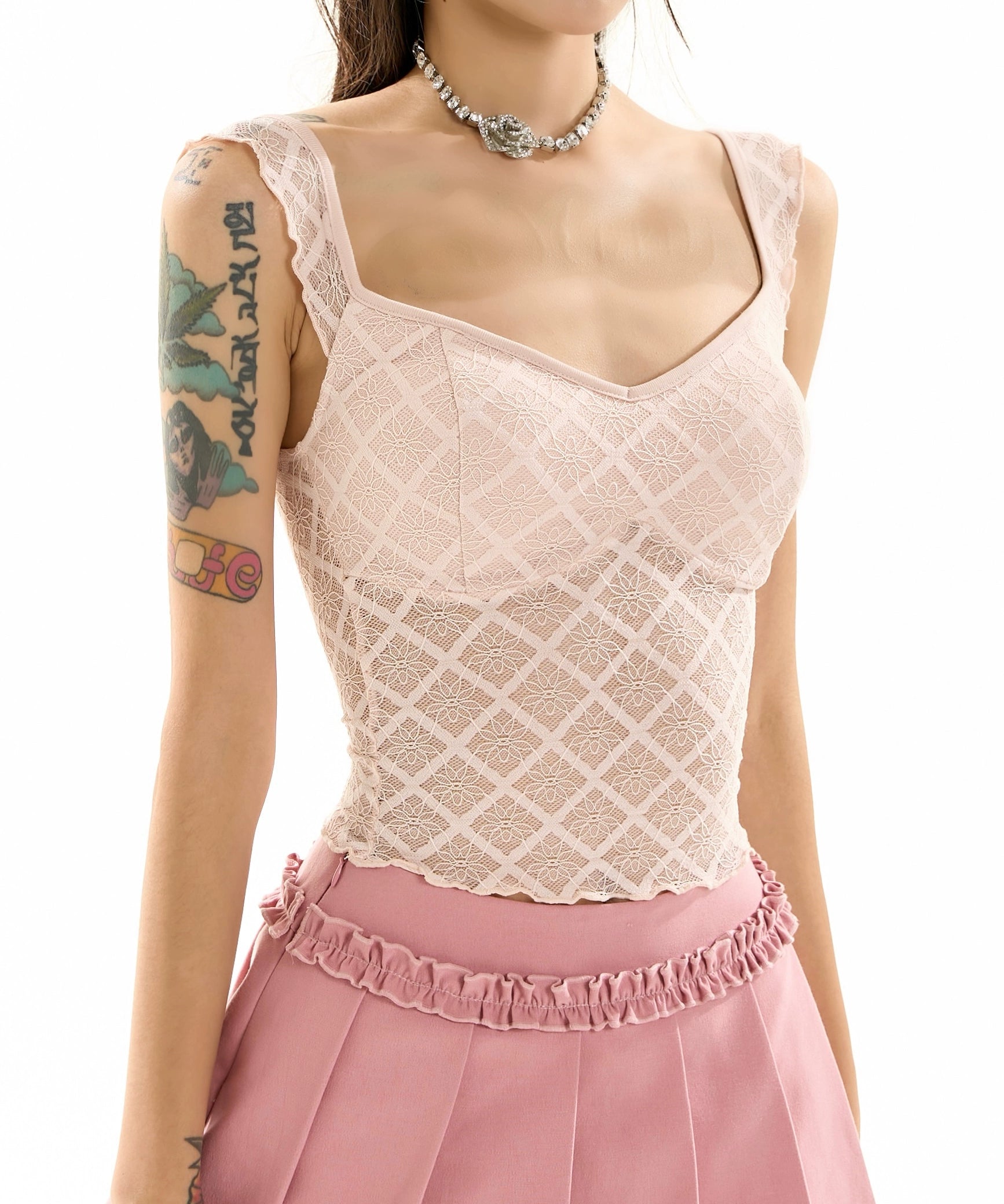 野生zero黑粉色蕾丝吊带胸垫背心女夏季外穿辣妹修身无袖短款上衣