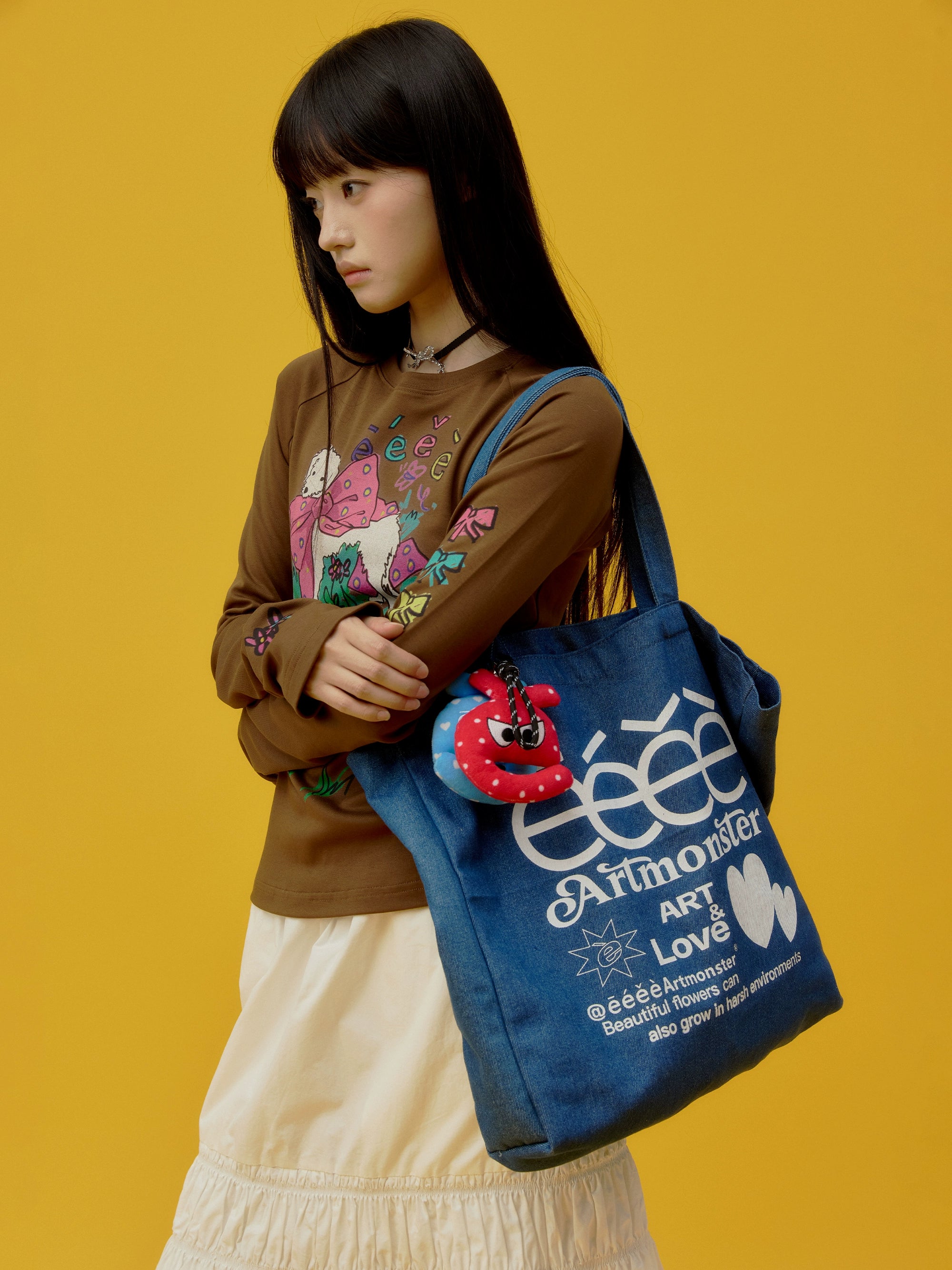 eeeeArtmonster“百宝袋”蓝色单肩包拎包字母爱心帆布包通勤包