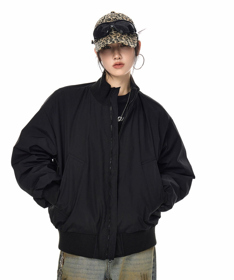 ICH MODE 美式90白鸭绒复古纯色立领羽绒服女冬季宽松外套保暖