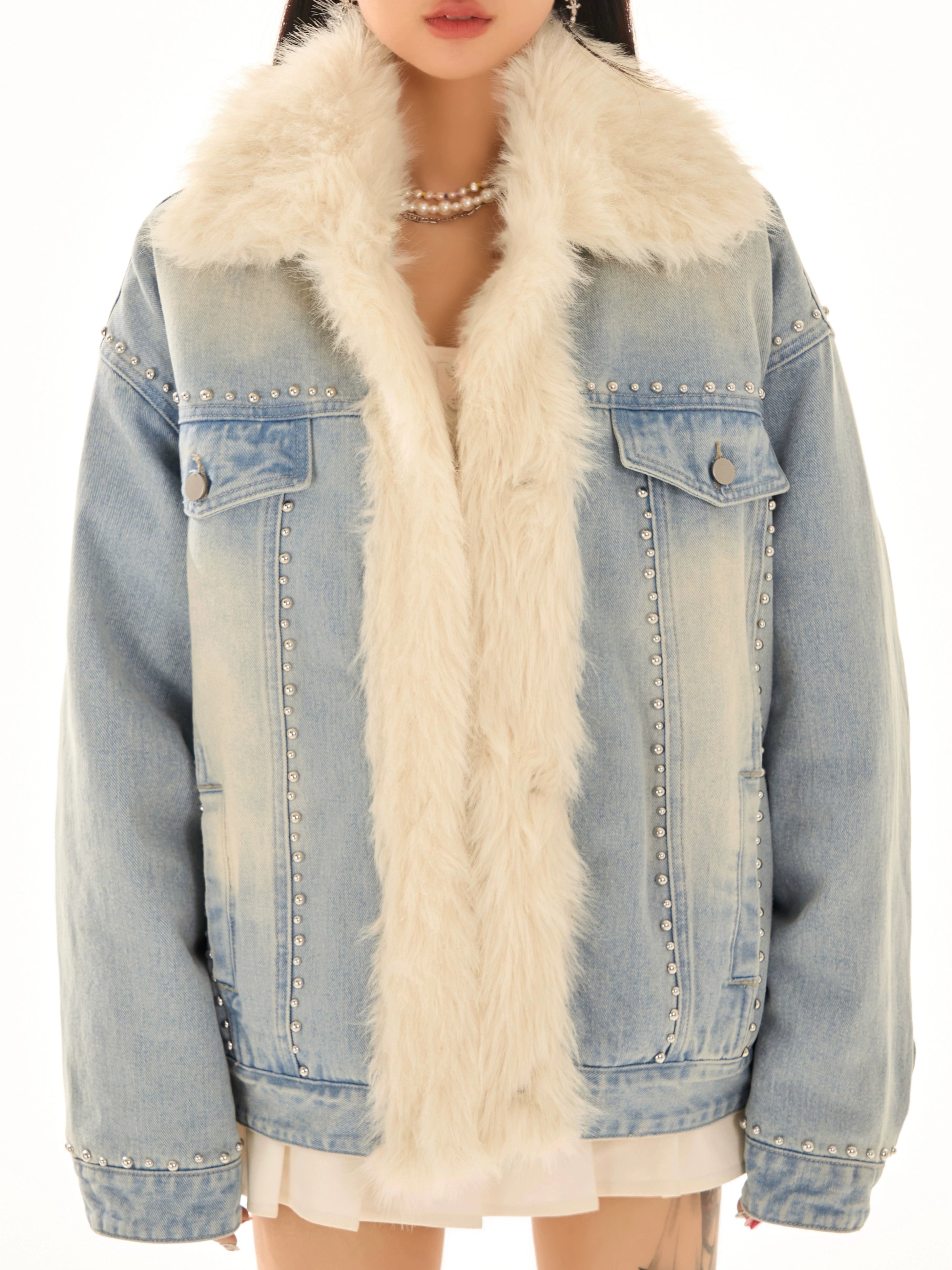 野生zerocircle毛领加厚牛仔外套女秋冬夹棉韩系慵懒风设计感显瘦