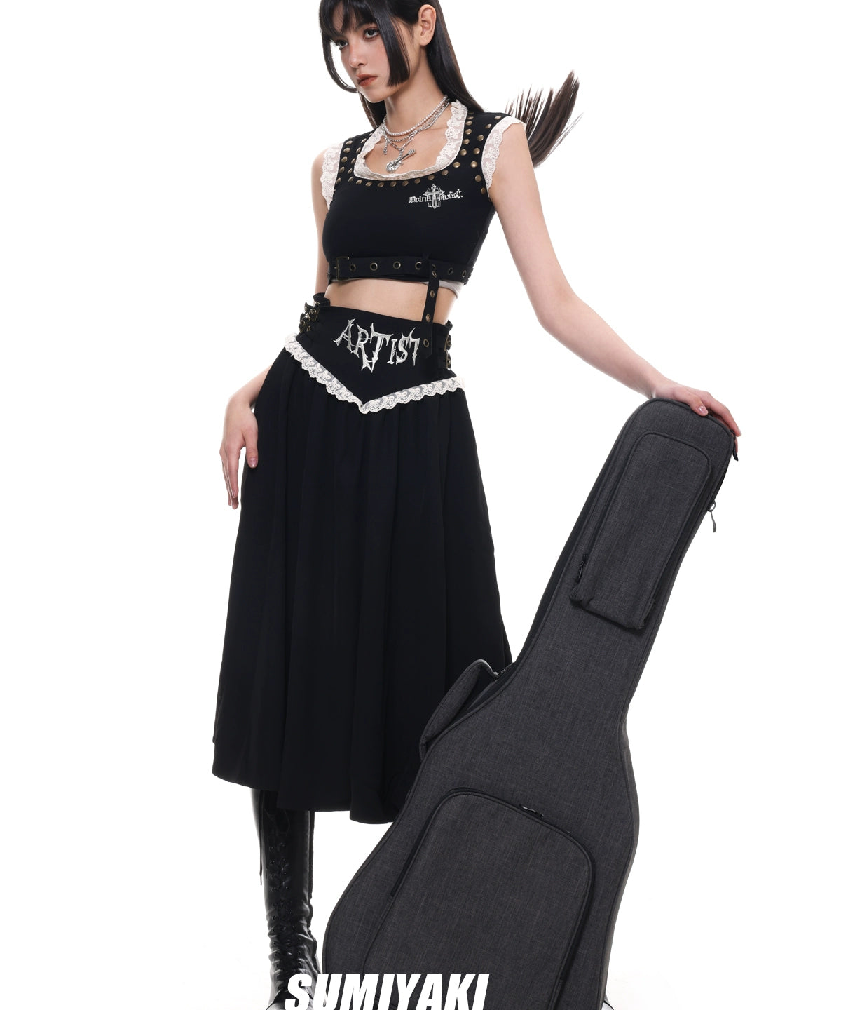 音乐节bi备！SUMIYAKI 朋克吉他系列 双层珍珠项链摇滚风锁骨链