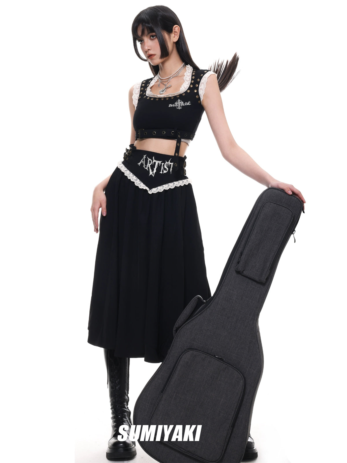 音乐节bi备！SUMIYAKI 朋克吉他系列 双层珍珠项链摇滚风锁骨链