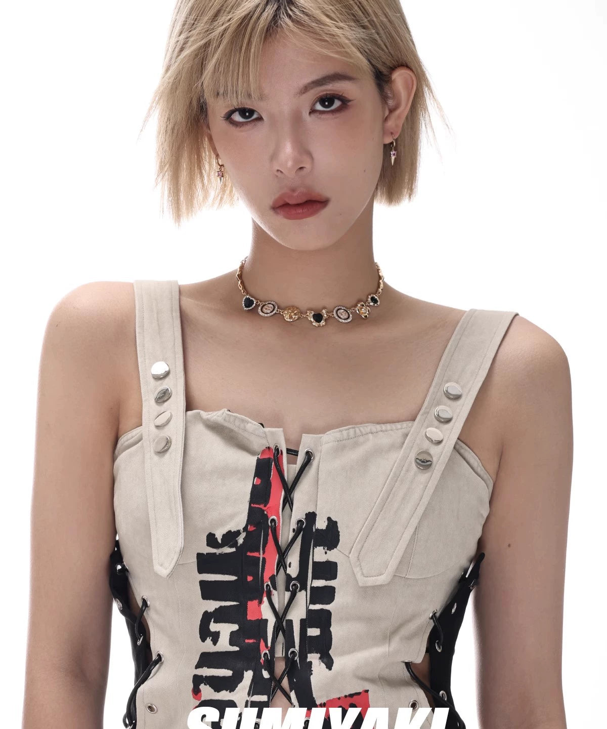 复古金属感！SUMIYAKI高级黑金蝴蝶纽扣圆盘项链女小众轻奢锁骨链