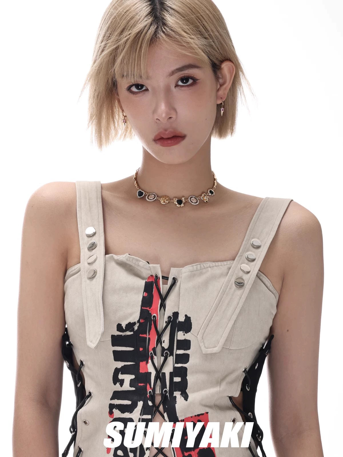 复古金属感！SUMIYAKI高级黑金蝴蝶纽扣圆盘项链女小众轻奢锁骨链