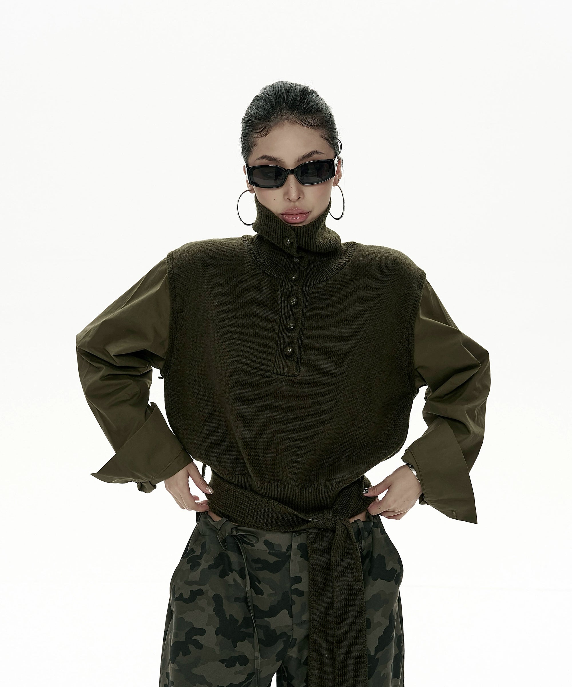 野生zero短款高领毛衣女秋冬新款设计感小众显瘦拼接长袖上衣外套