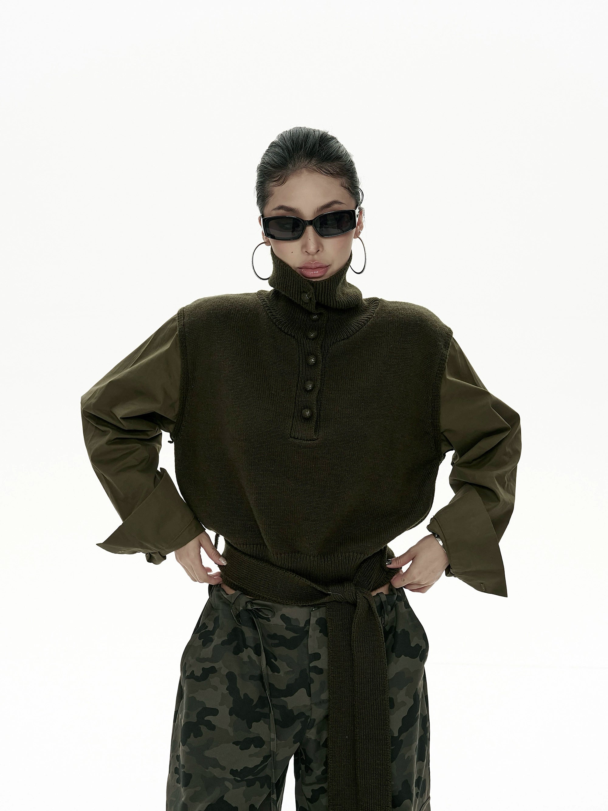 野生zero短款高领毛衣女秋冬新款设计感小众显瘦拼接长袖上衣外套