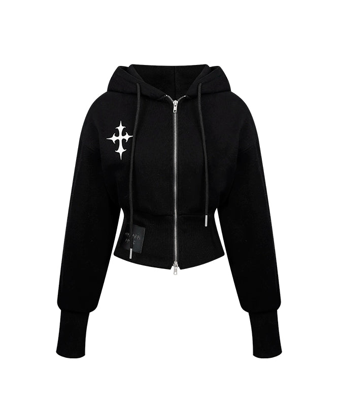 野生zero 开衫印花卫衣女秋冬新款美式复古加厚短款长袖上衣外套