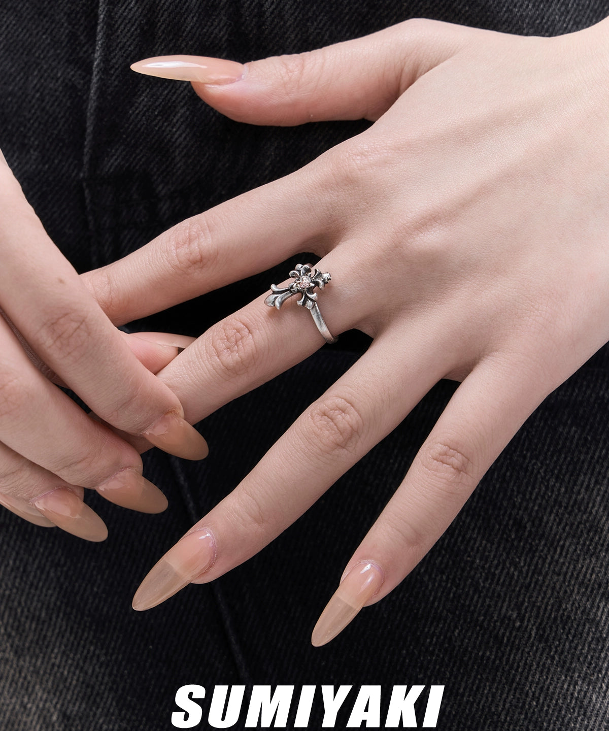 骷髅美学！SUMIYAKI 骷髅头玫瑰十字架戒指女