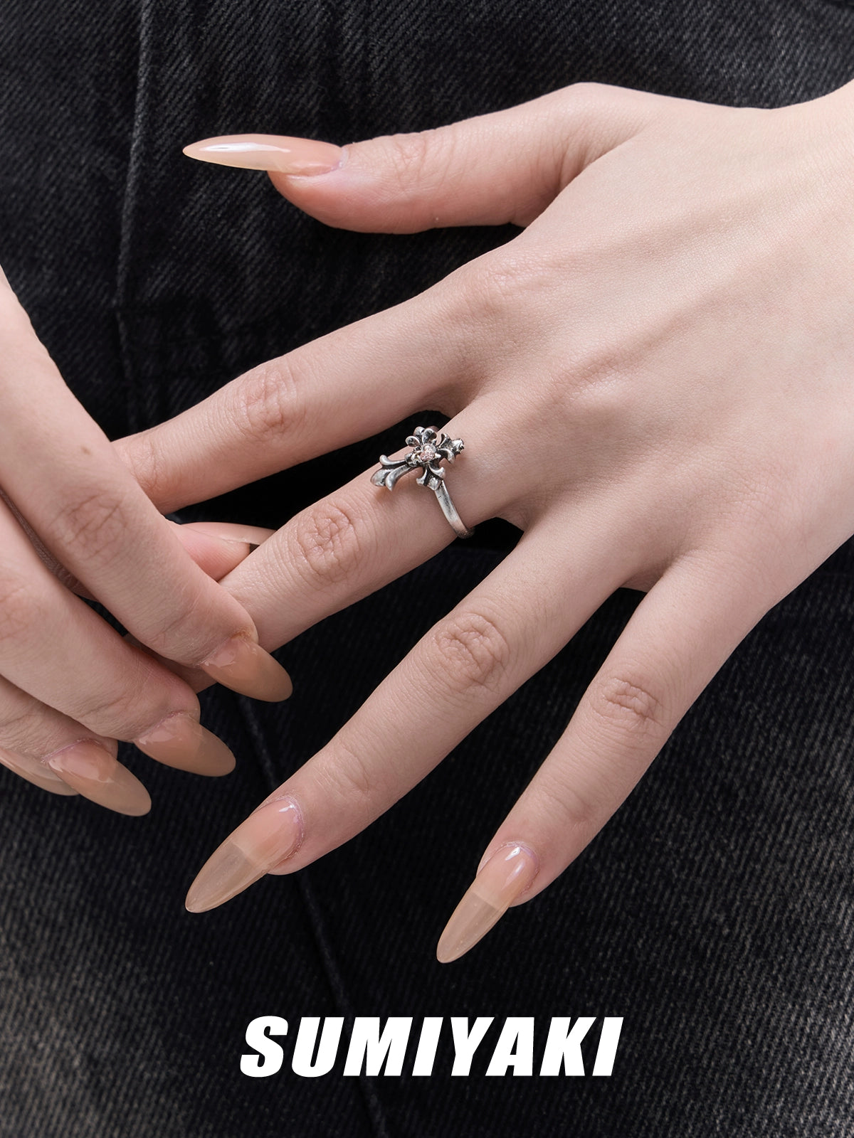 骷髅美学！SUMIYAKI 骷髅头玫瑰十字架戒指女