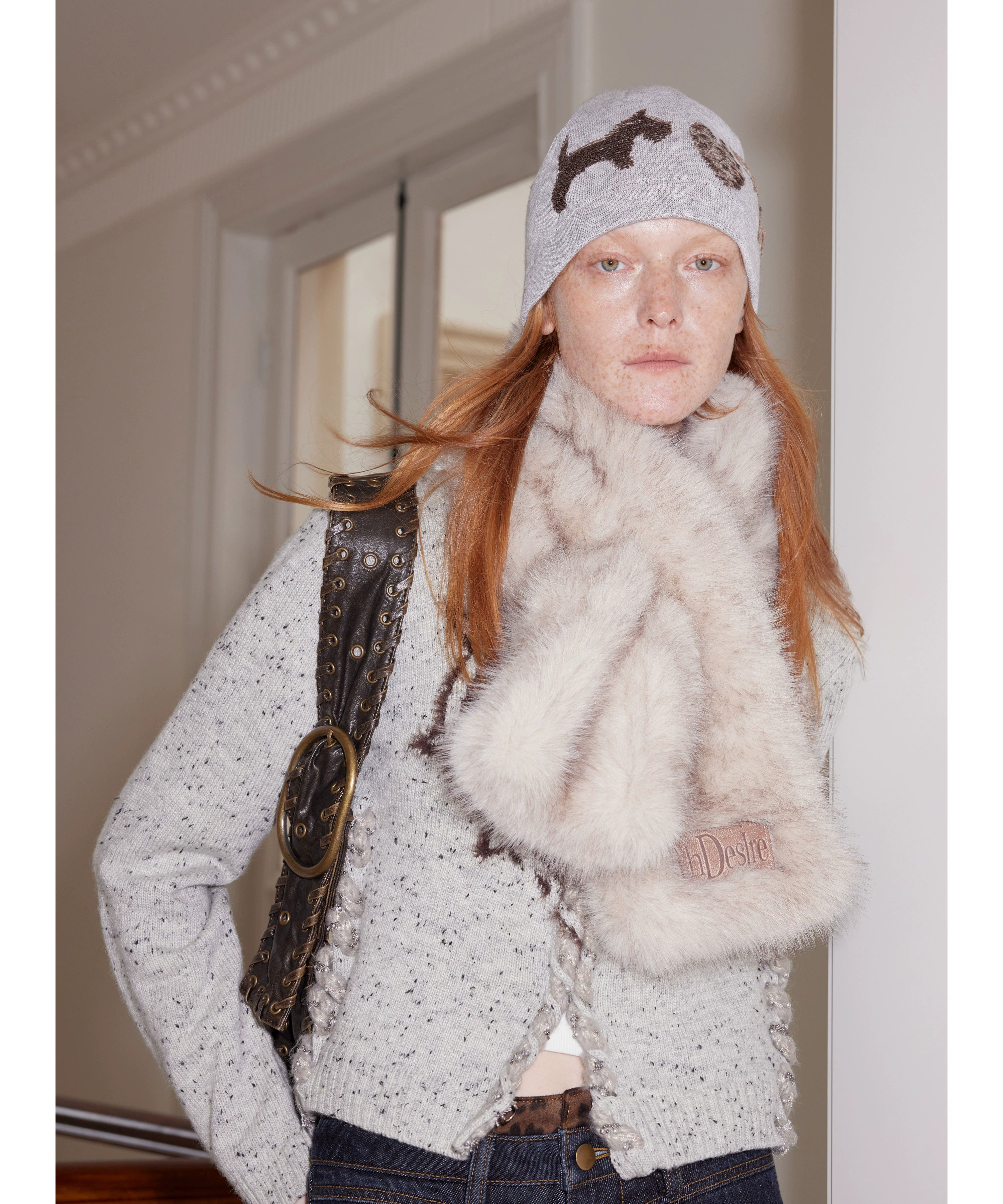 2th Desire双色毛尖蓬松保暖拼接皮牌冬日毛皮草围巾