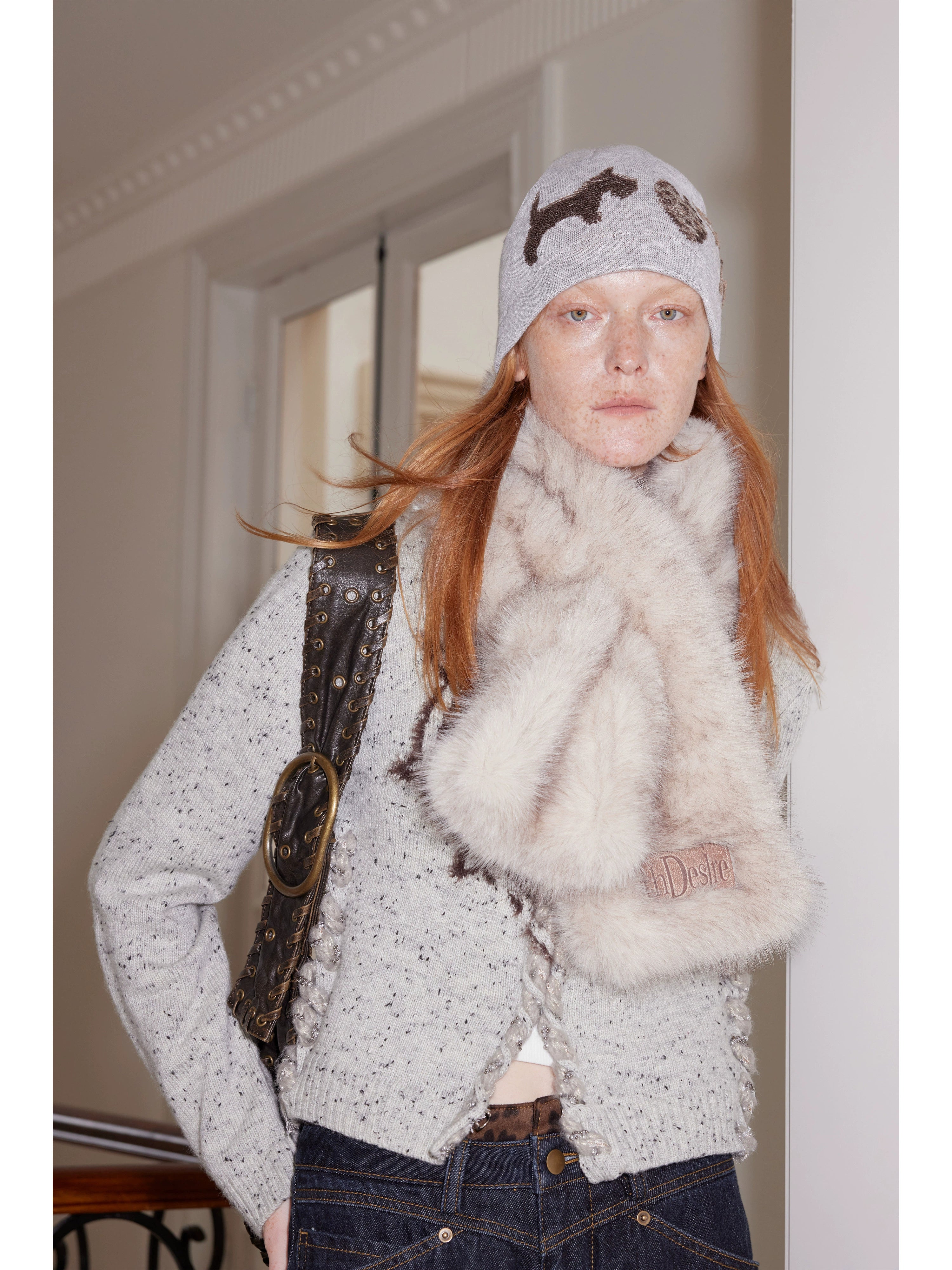 2th Desire双色毛尖蓬松保暖拼接皮牌冬日毛皮草围巾