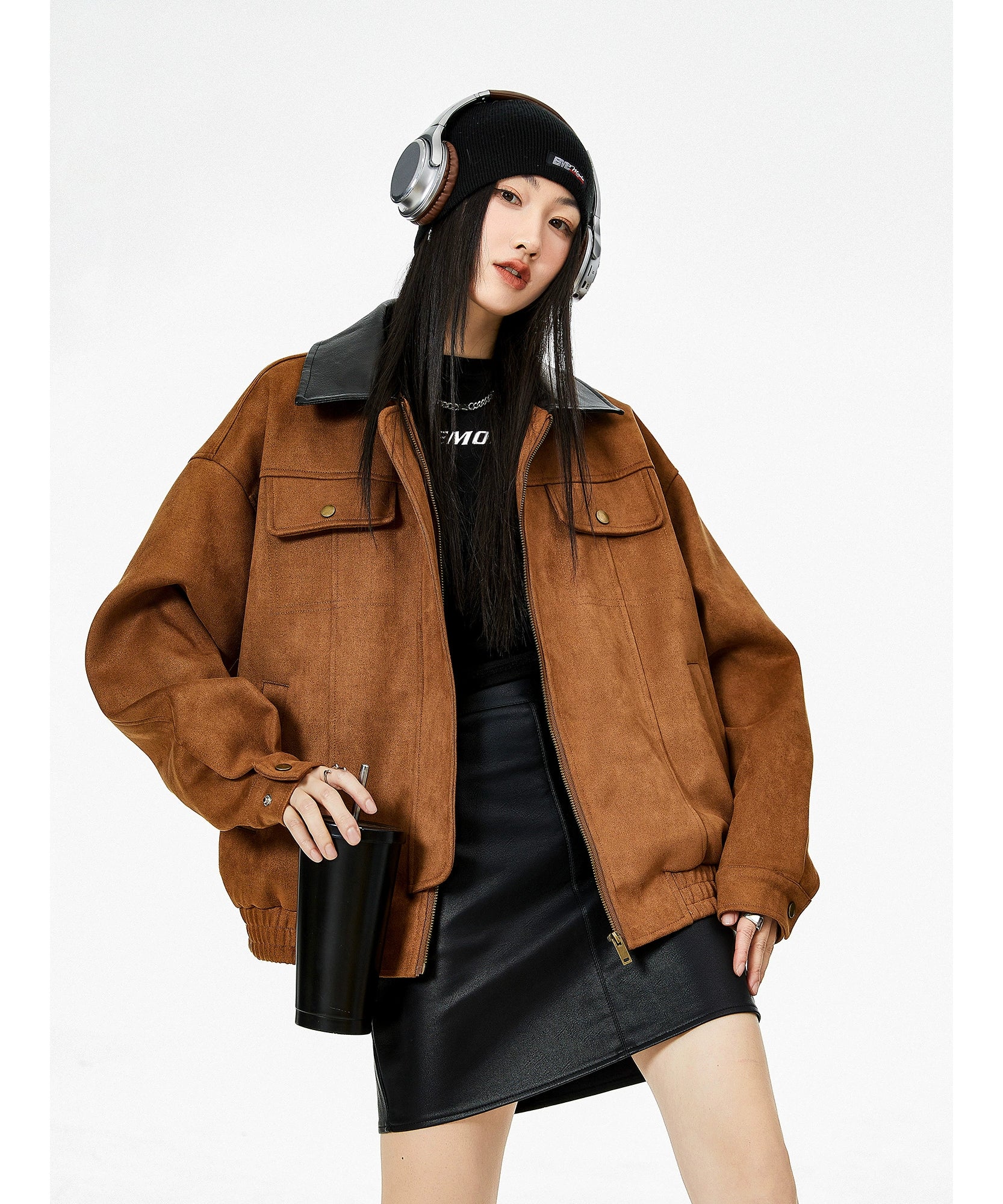 ICH MODE 美式复古巴恩风麂皮绒外套女2025新款秋冬工装夹克上衣