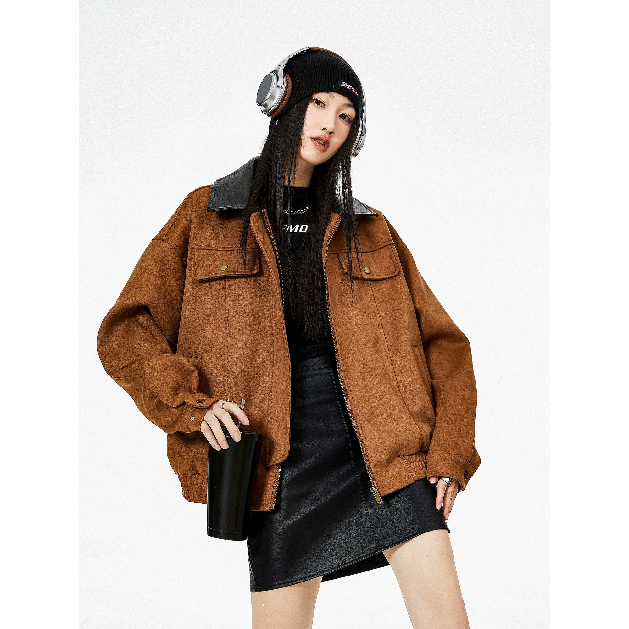 ICH MODE 美式复古巴恩风麂皮绒外套女2025新款秋冬工装夹克上衣