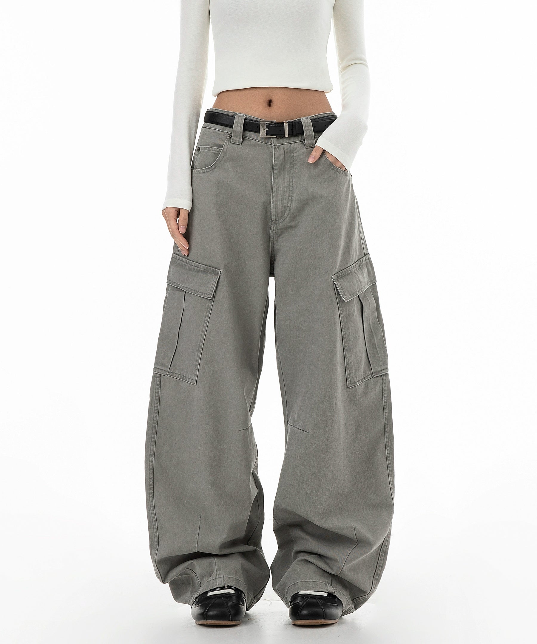 ICH MODE 美式口袋工装裤女2025新款流行宽松休闲裤直筒阔腿裤子