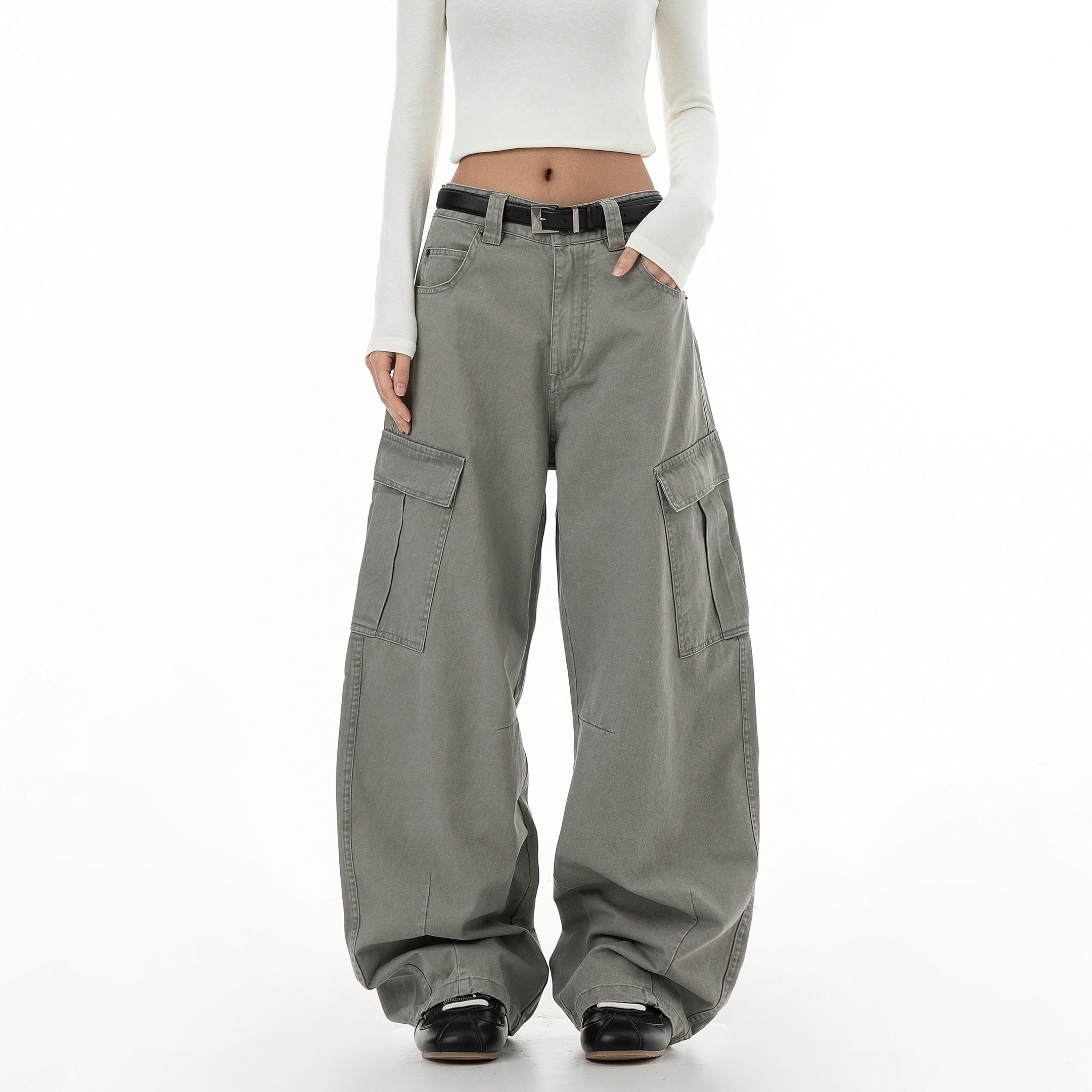 ICH MODE 美式口袋工装裤女2025新款流行宽松休闲裤直筒阔腿裤子