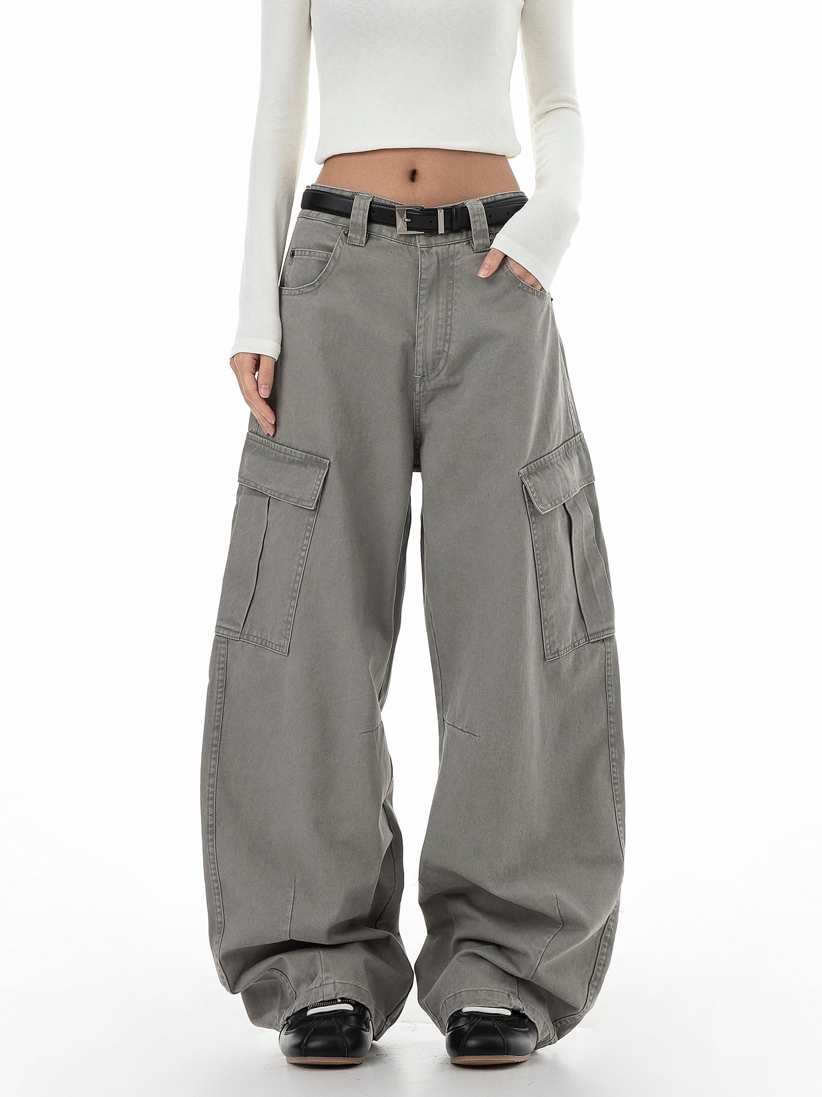 ICH MODE 美式口袋工装裤女2025新款流行宽松休闲裤直筒阔腿裤子