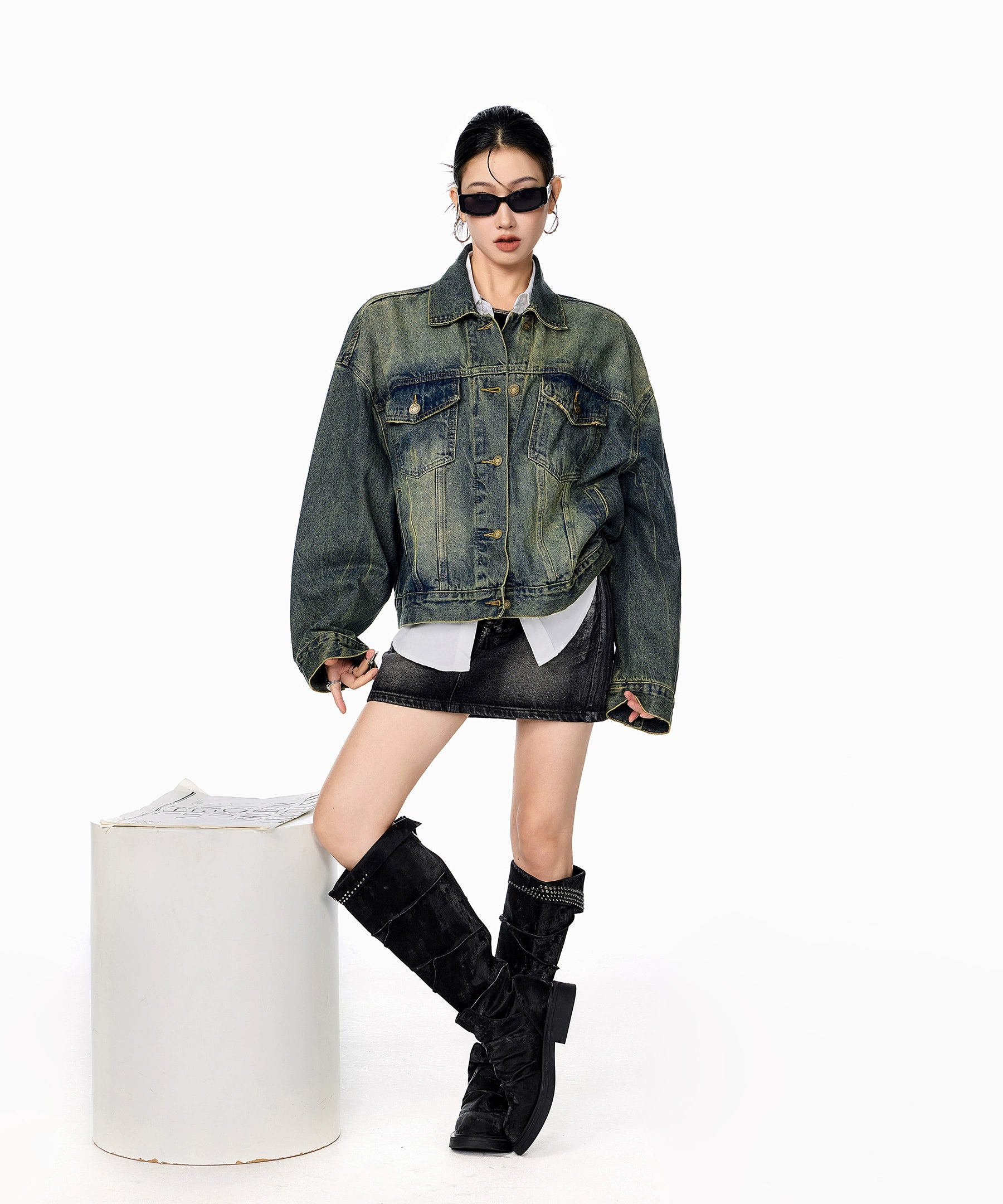 ICH MODE 美式复古水洗牛仔外套女2025新款秋季宽松夹克短上衣潮