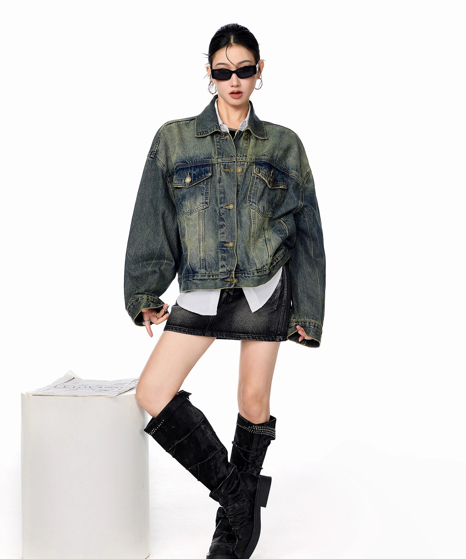ICH MODE 美式复古水洗牛仔外套女2025新款秋季宽松夹克短上衣潮