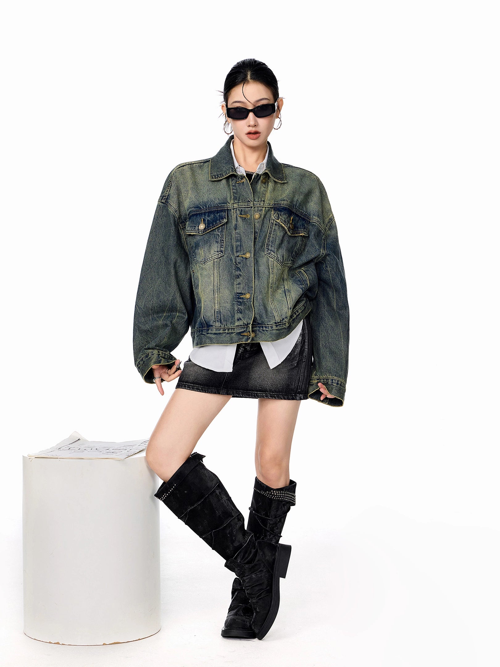 ICH MODE 美式复古水洗牛仔外套女2025新款秋季宽松夹克短上衣潮