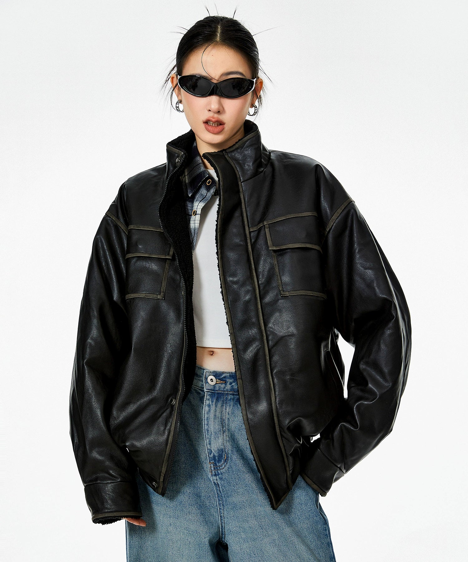 ICH MODE 美式复古皮衣棉服女冬季夹棉棉衣加绒加厚外套高级感