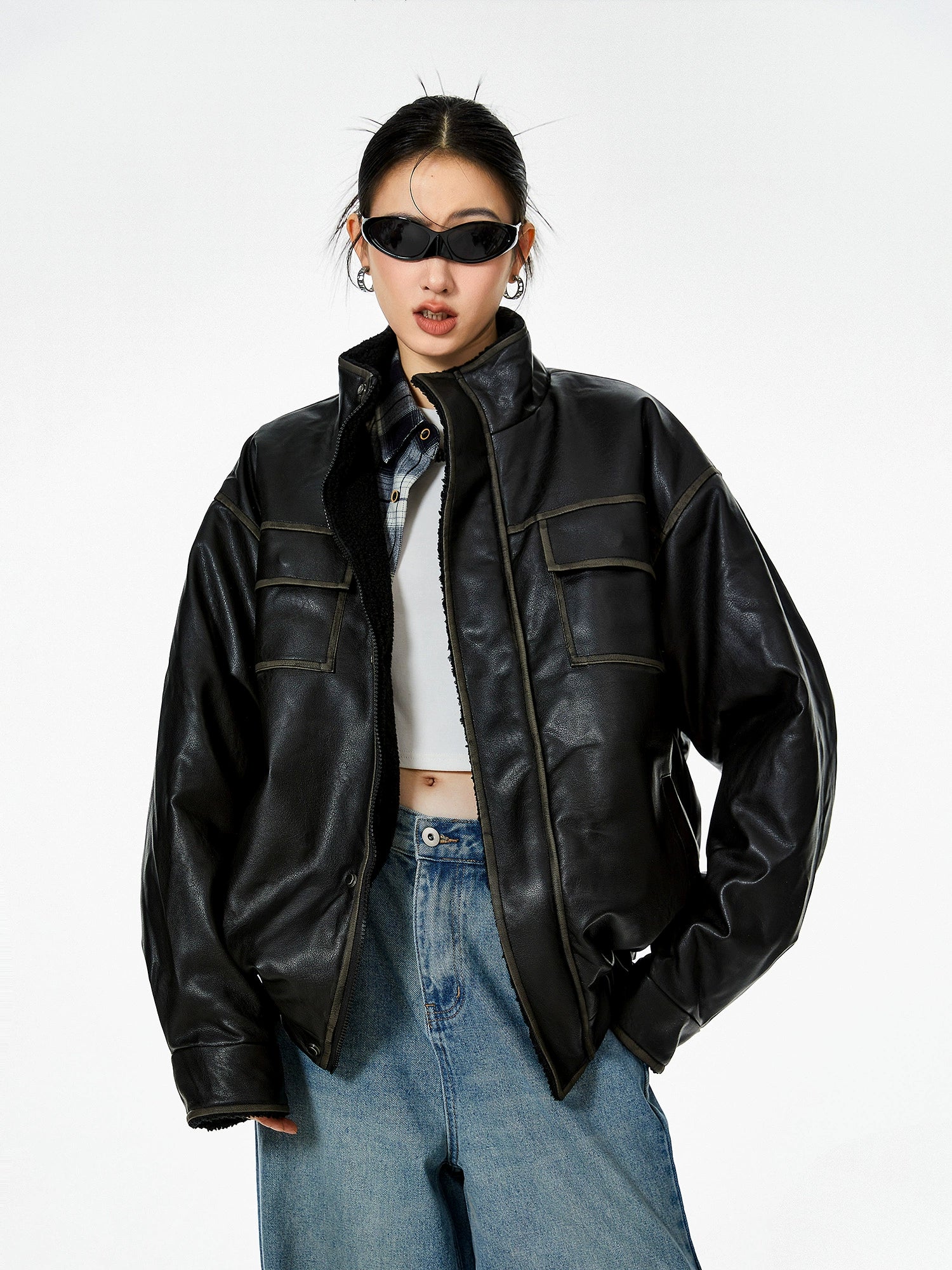 ICH MODE 美式复古皮衣棉服女冬季夹棉棉衣加绒加厚外套高级感