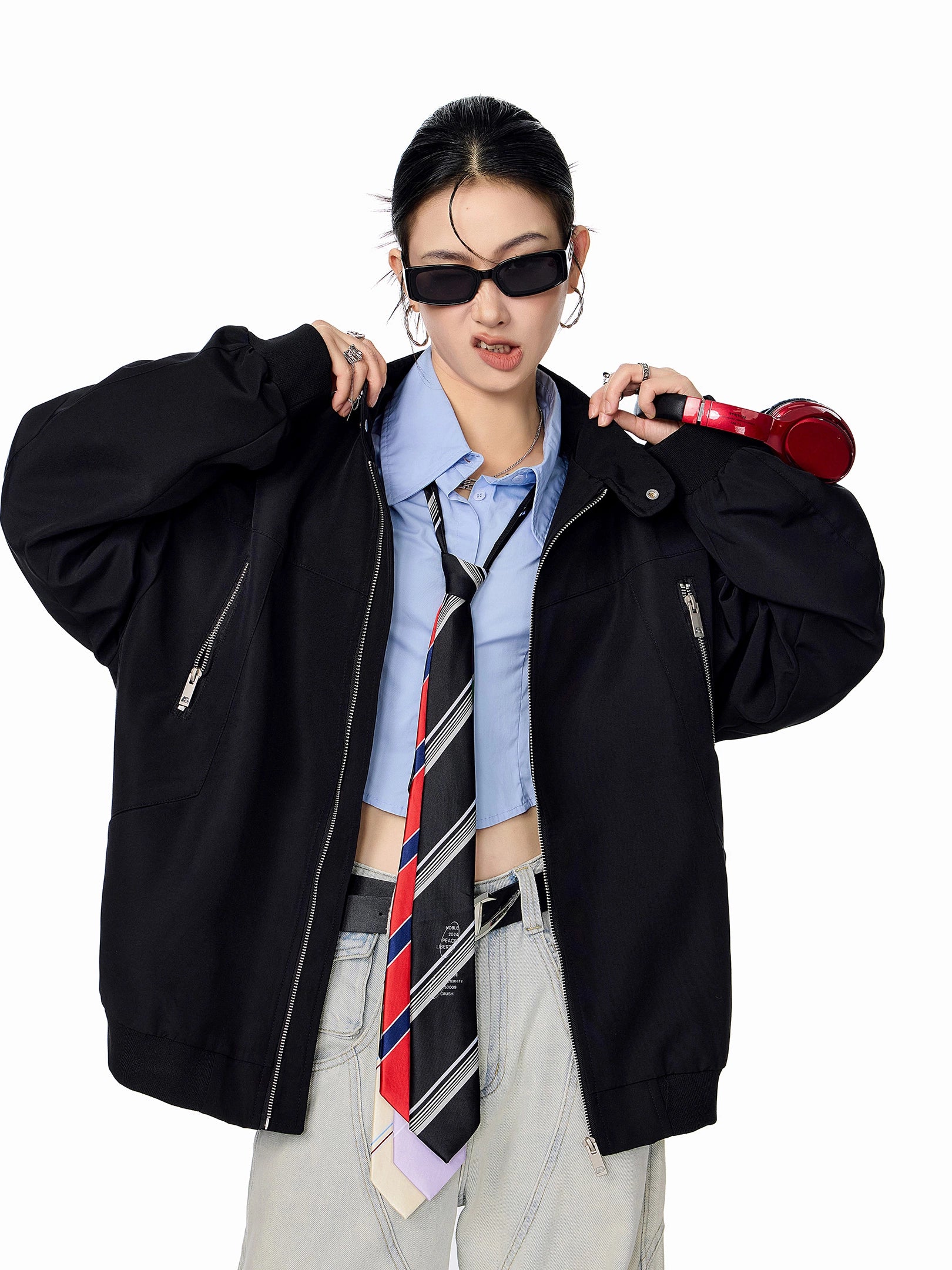 ICH MODE 美式复古立领工装外套女秋冬2025新款宽松拉链夹克上衣