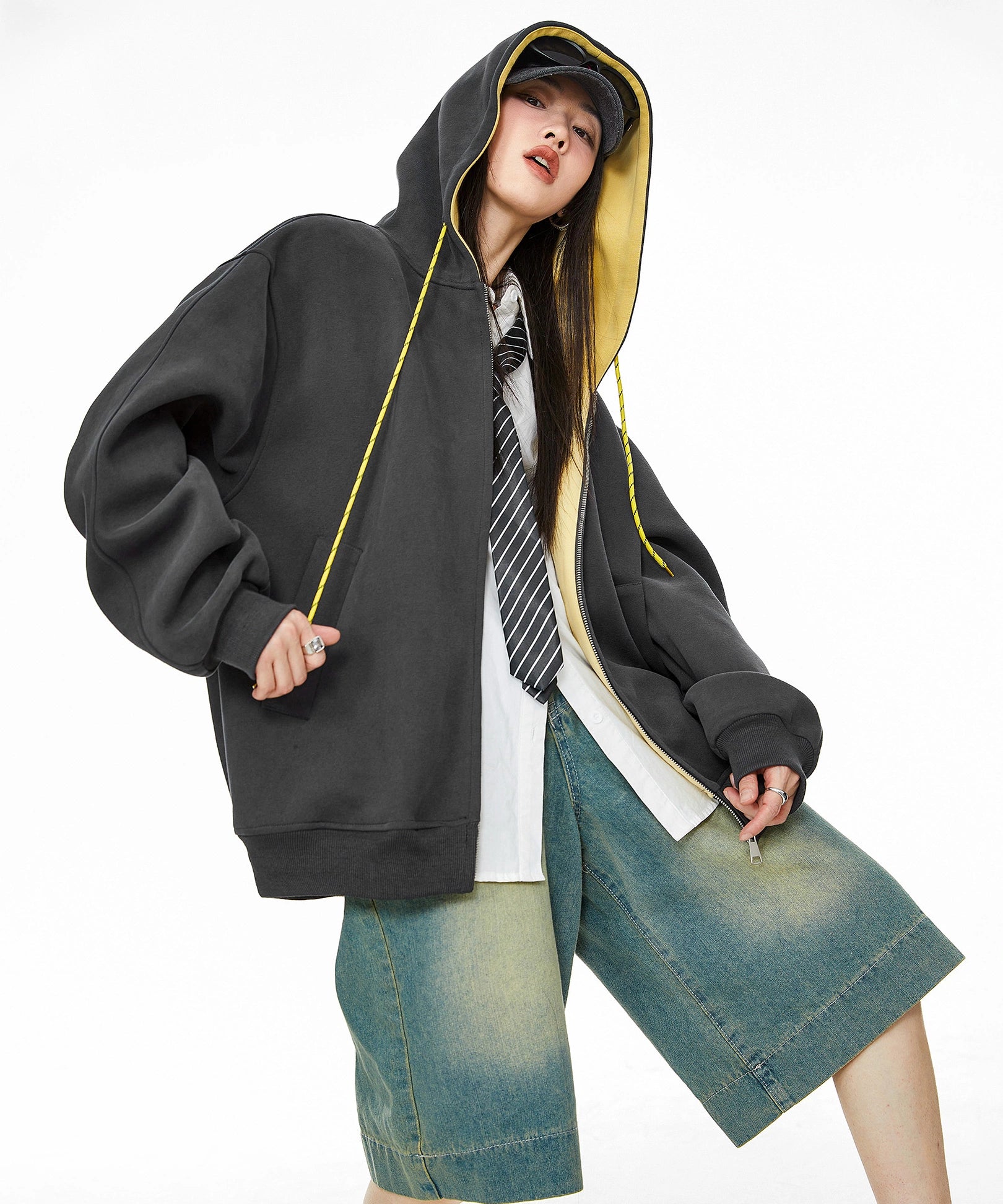 ICH MODE 美式复古加绒连帽外套女秋冬2025新款宽松卫衣开衫上衣