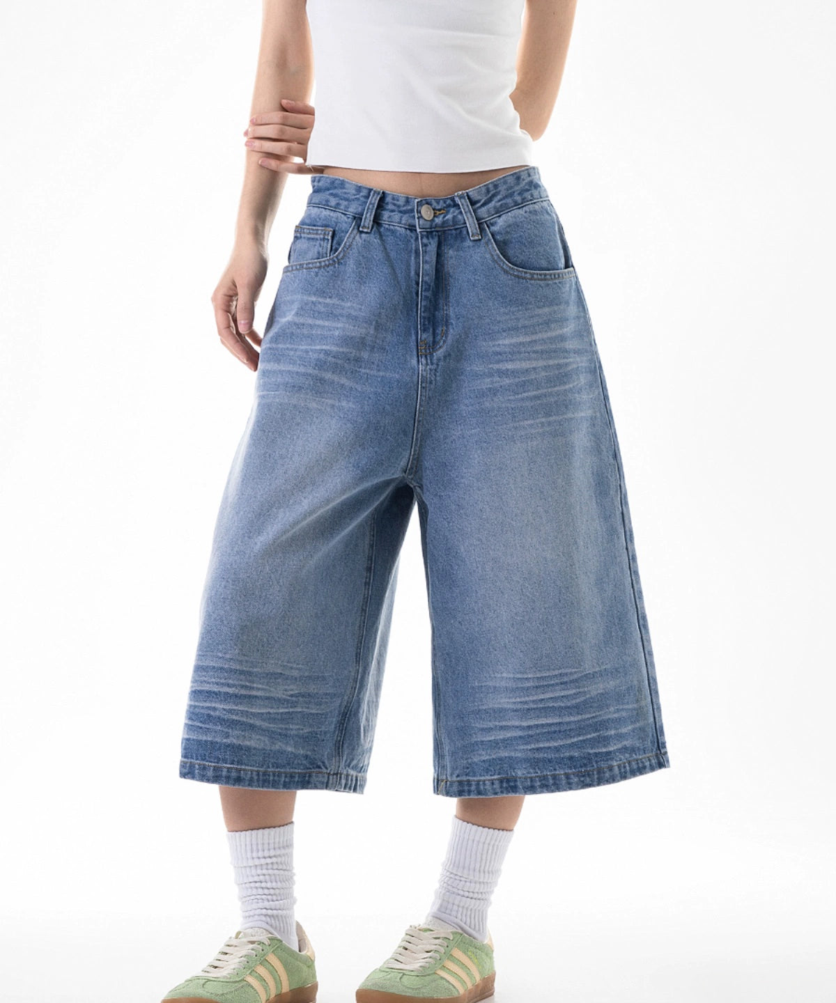 ICH MODE 美式七分裤牛仔裤女夏季宽松直筒工装休闲阔腿裤中短裤