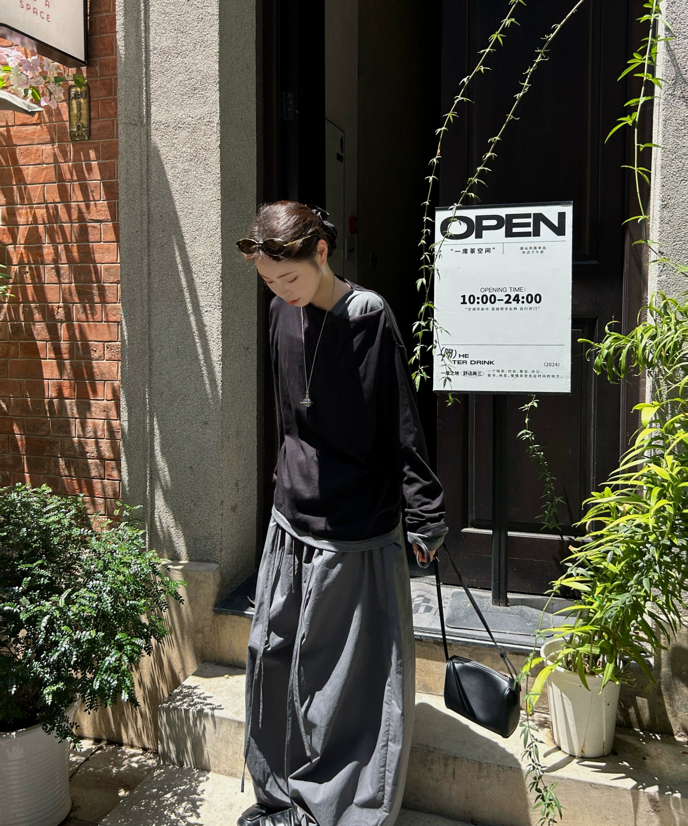 假两件棉氨柔软黑灰拼接斜领长袖打底通勤百搭TERRAINCOGNITA25AW