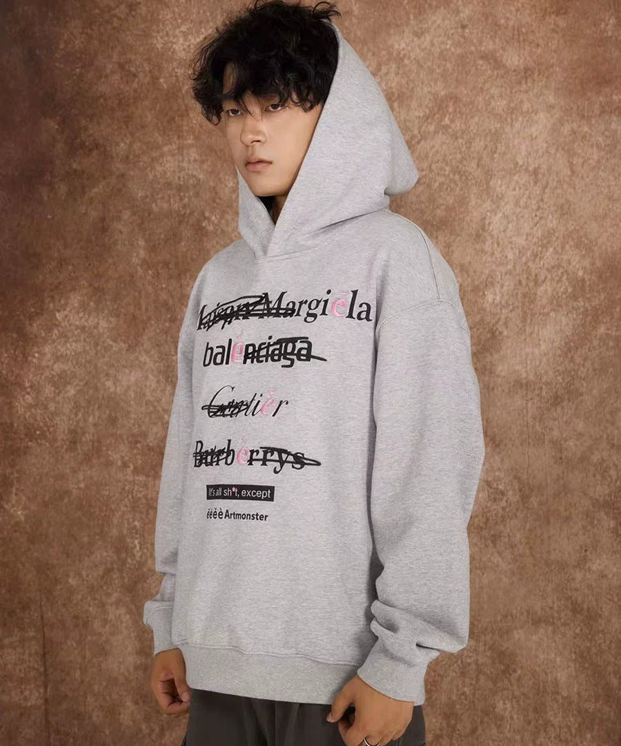eeeeArtmonster创意"恶搞"标语美式连帽卫衣男女高街ins情侣帽衫