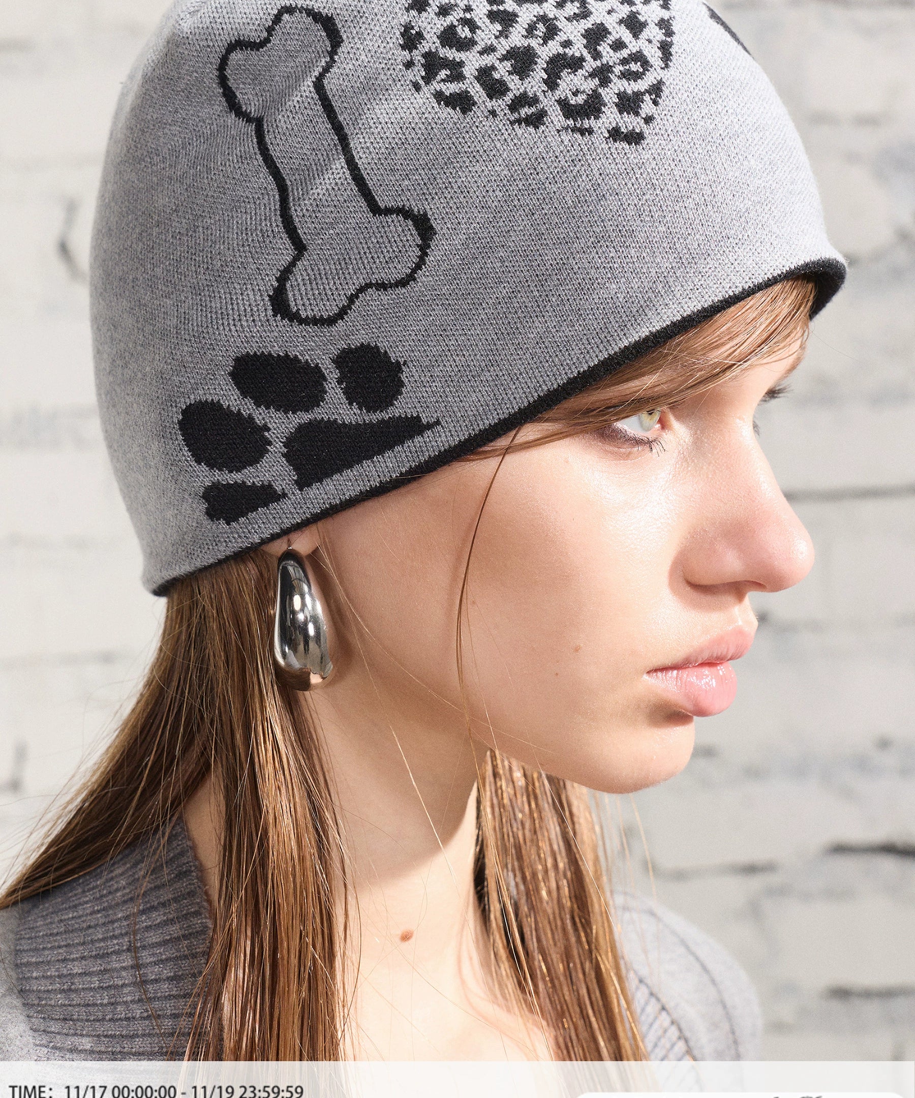 2th Desire设计感撞色印花双面戴针织毛线帽冬季保暖包头帽冷帽