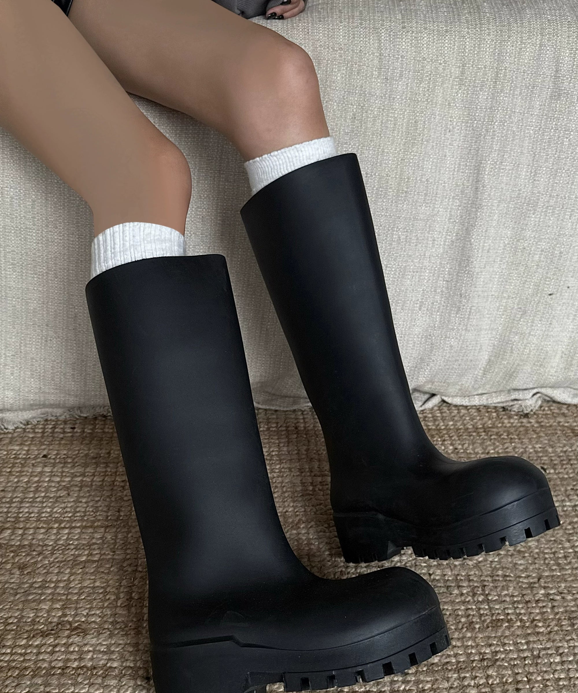 野生zero 黑色高筒骑士靴女秋冬2025新款圆头厚底增高显瘦长靴子