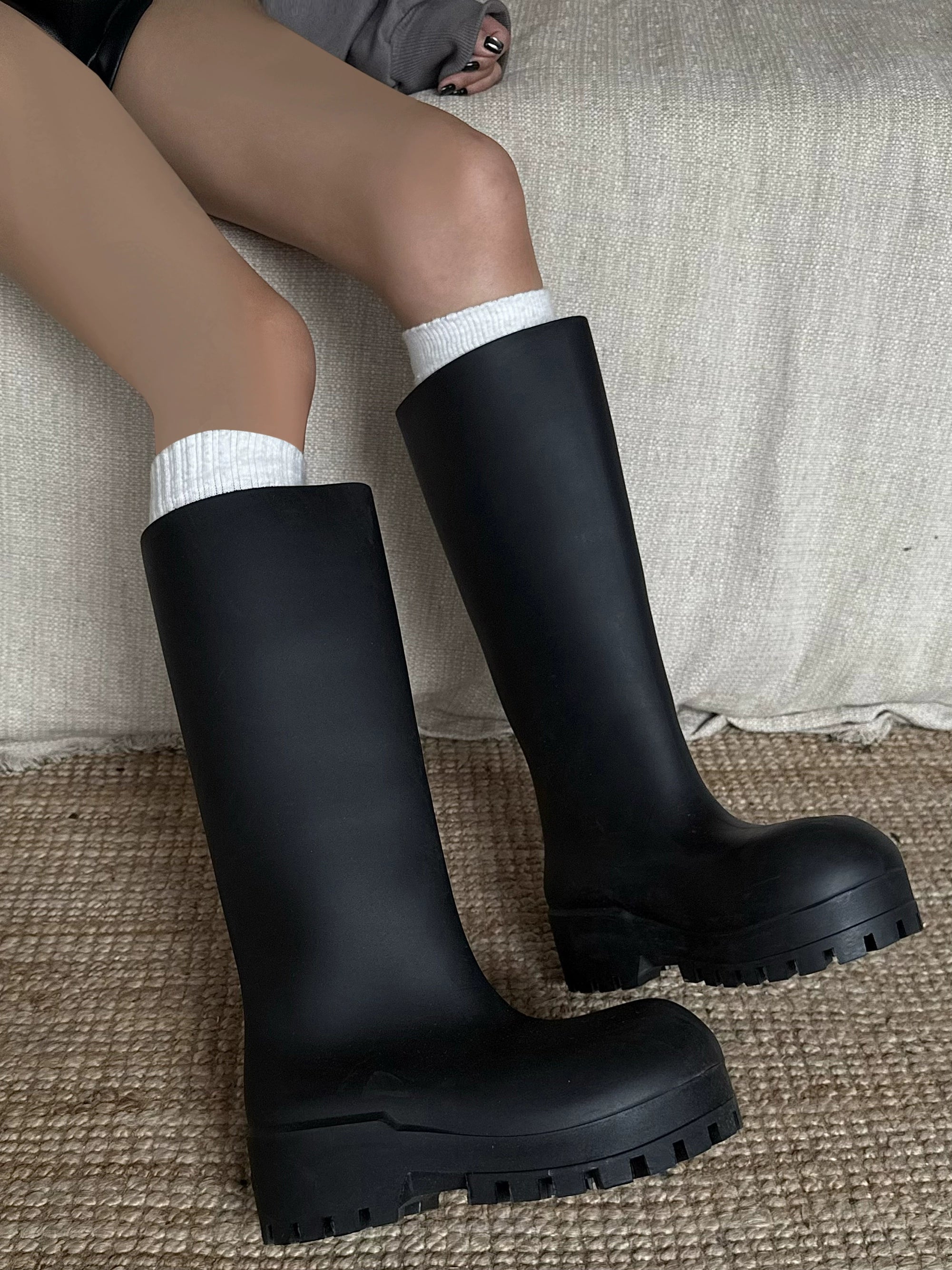 野生zero 黑色高筒骑士靴女秋冬2025新款圆头厚底增高显瘦长靴子