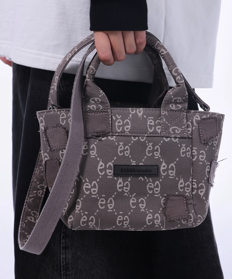 eeeeArtmonster"福美"满印复古帆布包韩版潮流贴布拼接手提斜挎包